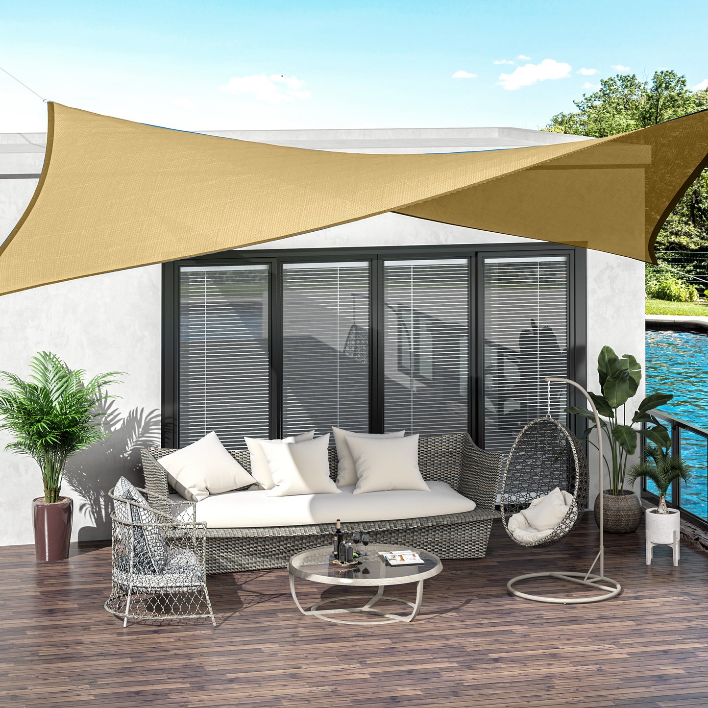 Outsunny Toldo Vela de Sombra Rectangular 4x6 m Toldo de Terraza con Anti-UV Anillo de Acero Inoxidable y Cuerdas de Nylon para Jardín Patio Arena