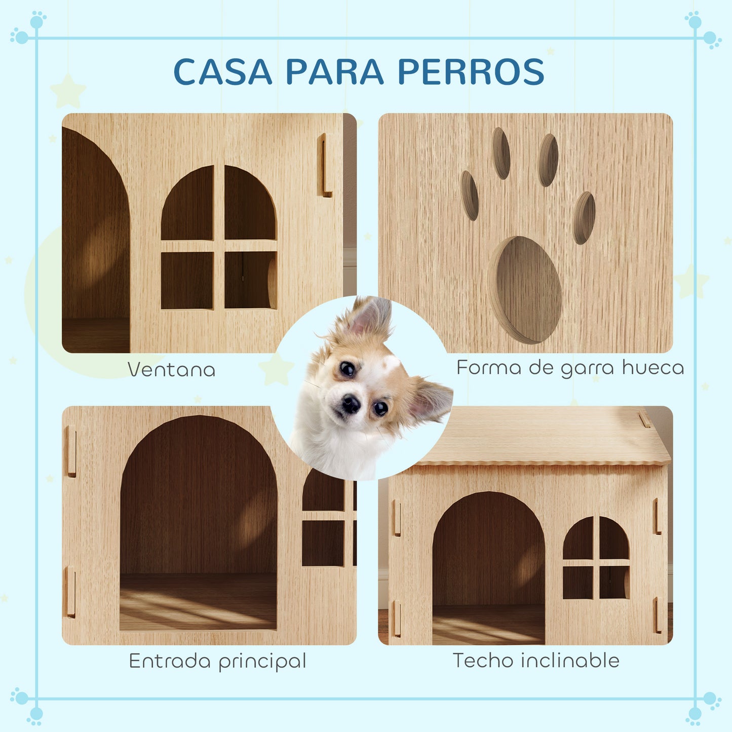 PawHut Caseta para Perros Casa para Perros Interior con Ventana Diseño de Garra Hueca Casita para Perros y Gatos 49,5x41x51 cm Roble