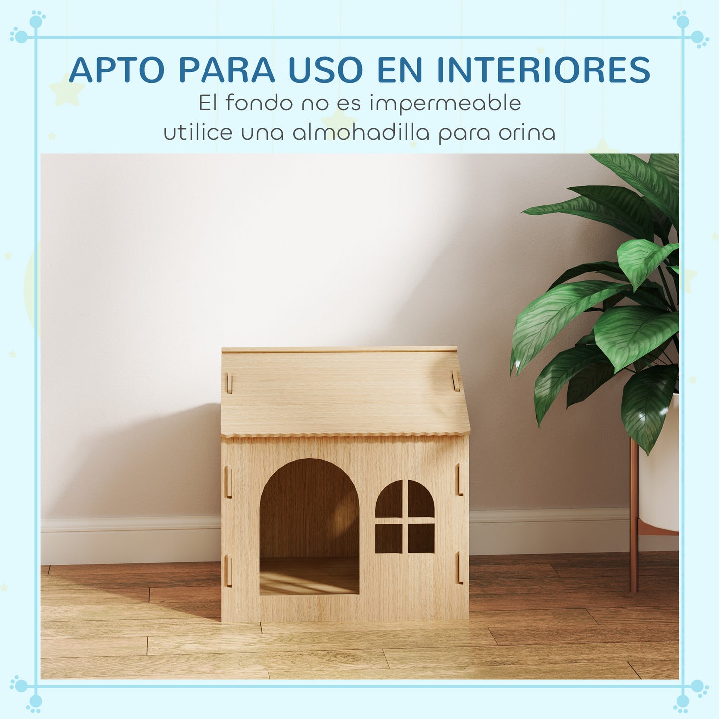 PawHut Caseta para Perros Casa para Perros Interior con Ventana Diseño de Garra Hueca Casita para Perros y Gatos 49,5x41x51 cm Roble