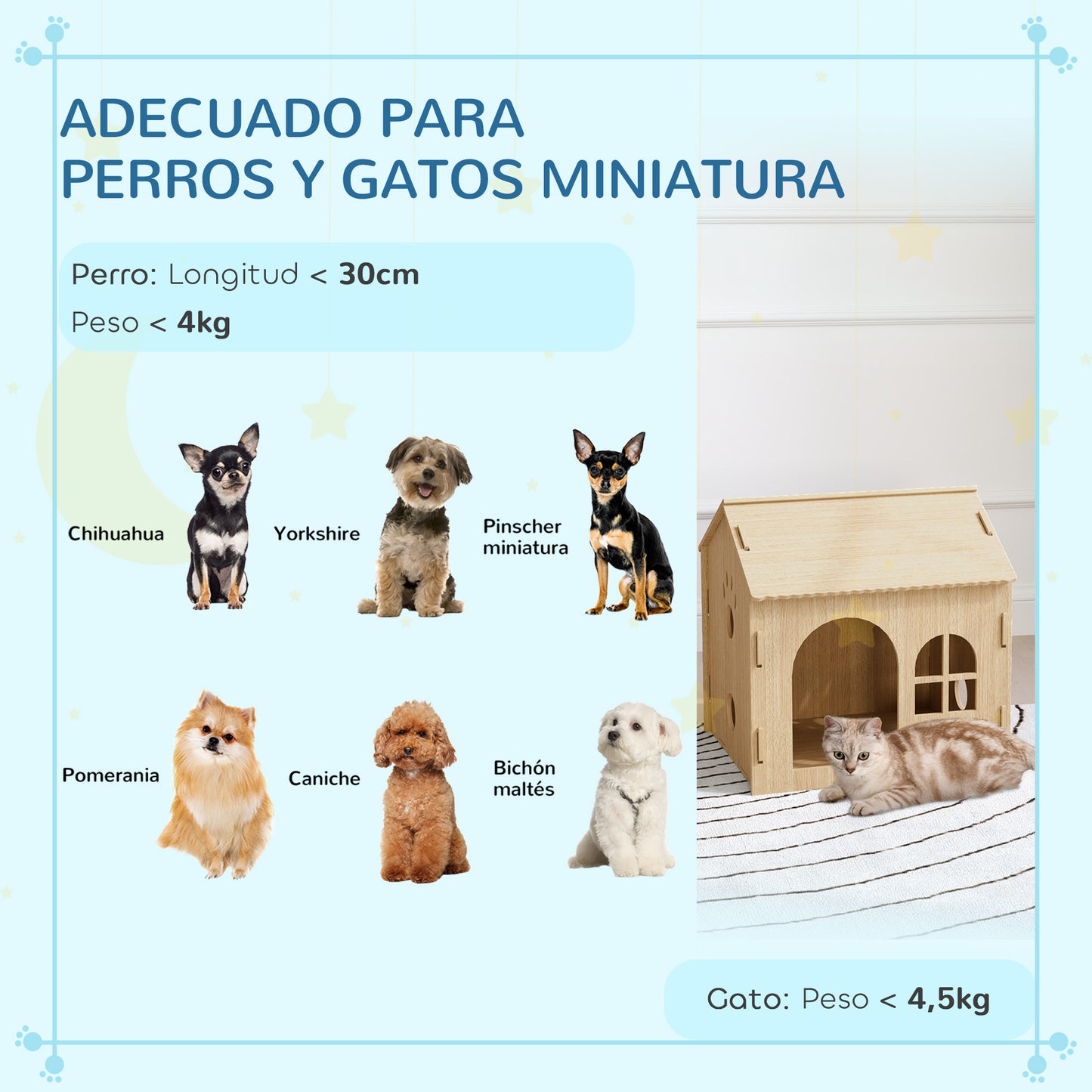 PawHut Caseta para Perros Casa para Perros Interior con Ventana Diseño de Garra Hueca Casita para Perros y Gatos 49,5x41x51 cm Roble