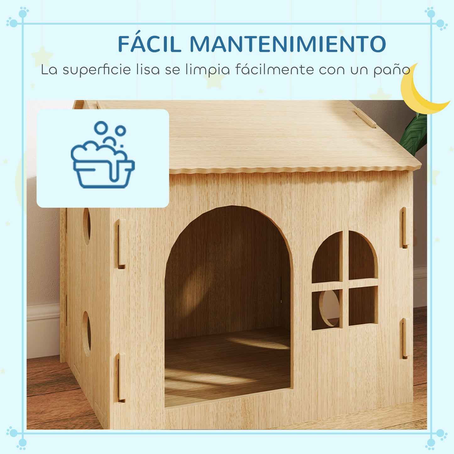 PawHut Caseta para Perros Casa para Perros Interior con Ventana Diseño de Garra Hueca Casita para Perros y Gatos 49,5x41x51 cm Roble