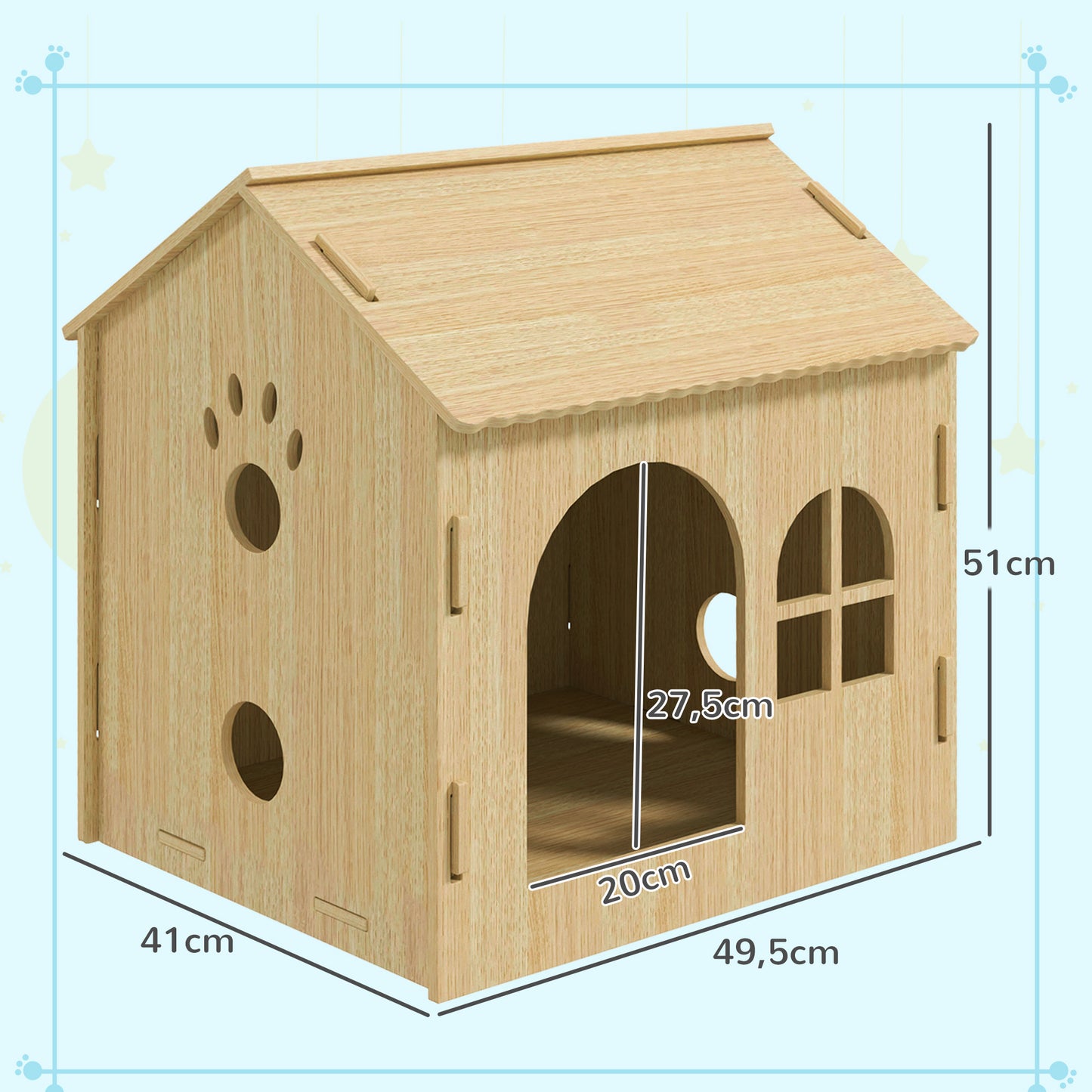 PawHut Caseta para Perros Casa para Perros Interior con Ventana Diseño de Garra Hueca Casita para Perros y Gatos 49,5x41x51 cm Roble