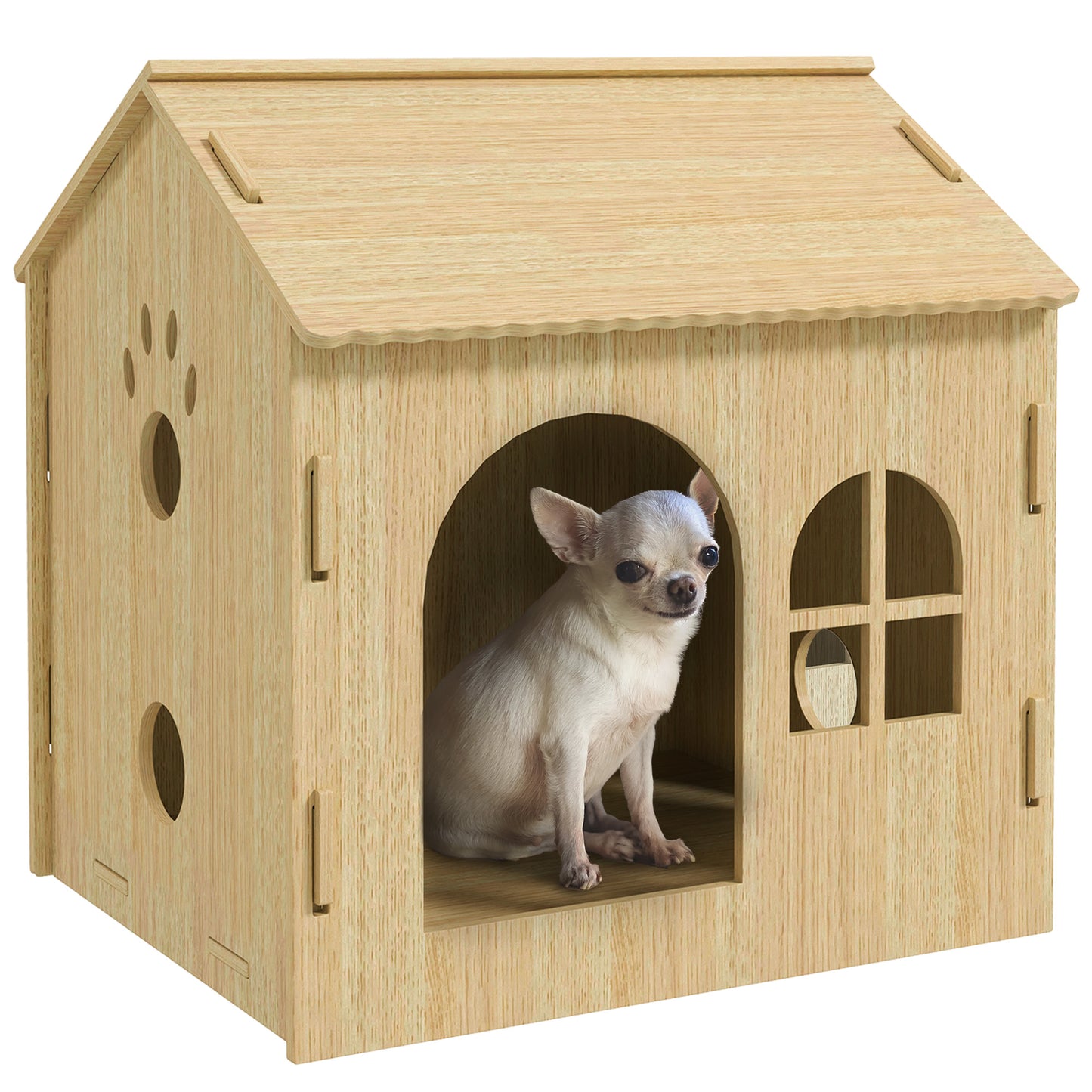 PawHut Caseta para Perros Casa para Perros Interior con Ventana Diseño de Garra Hueca Casita para Perros y Gatos 49,5x41x51 cm Roble