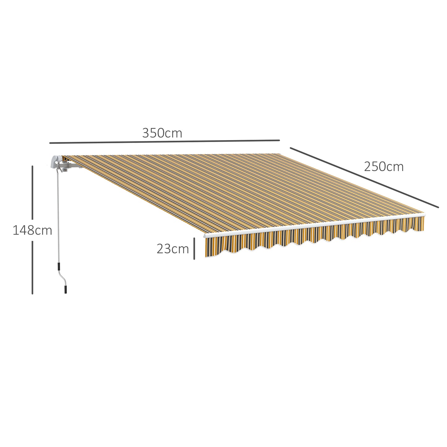 Outsunny Toldo Manual Retráctil 350x250 cm Toldo para Balcón con Manivela de Metal Impermeable y Anti-UV Toldo Enrollable de Exterior para Jardín Terraza Ventanas Gris y Amarillo