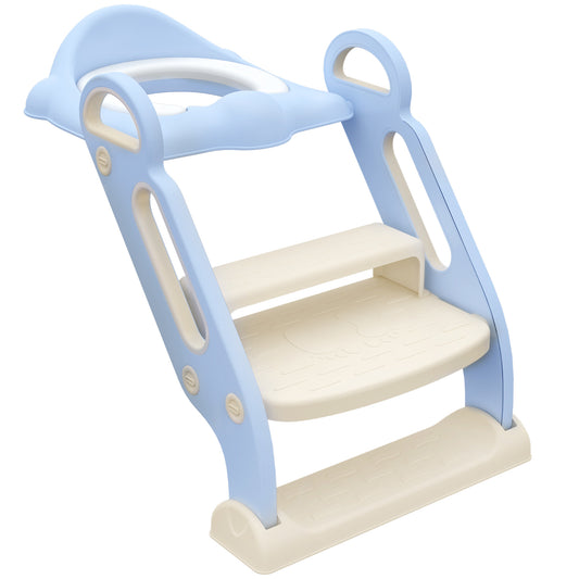 ZONEKIZ Adaptator WC para Niños con Escalera Plegable Reductor de Aprendizaje para Baño Asiento de Inodoro para Niños de 2-6 Años Portátil con Almohadillas Antideslizantes 67,9x42,8x51,5 cm Azul