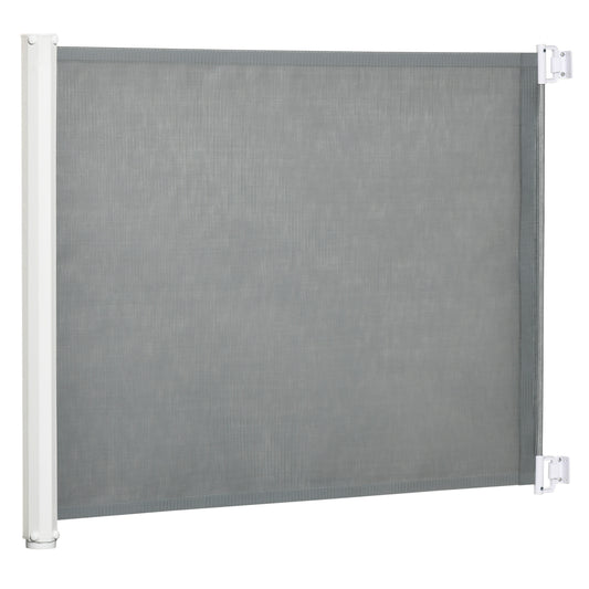 PawHut Barrera Seguridad para Perros Extensible Barrera para Mascotas con Extensión de Acero y Malla de Texteline para Escaleras y Puertas 5,5-115x5,5x82,5 cm Gris