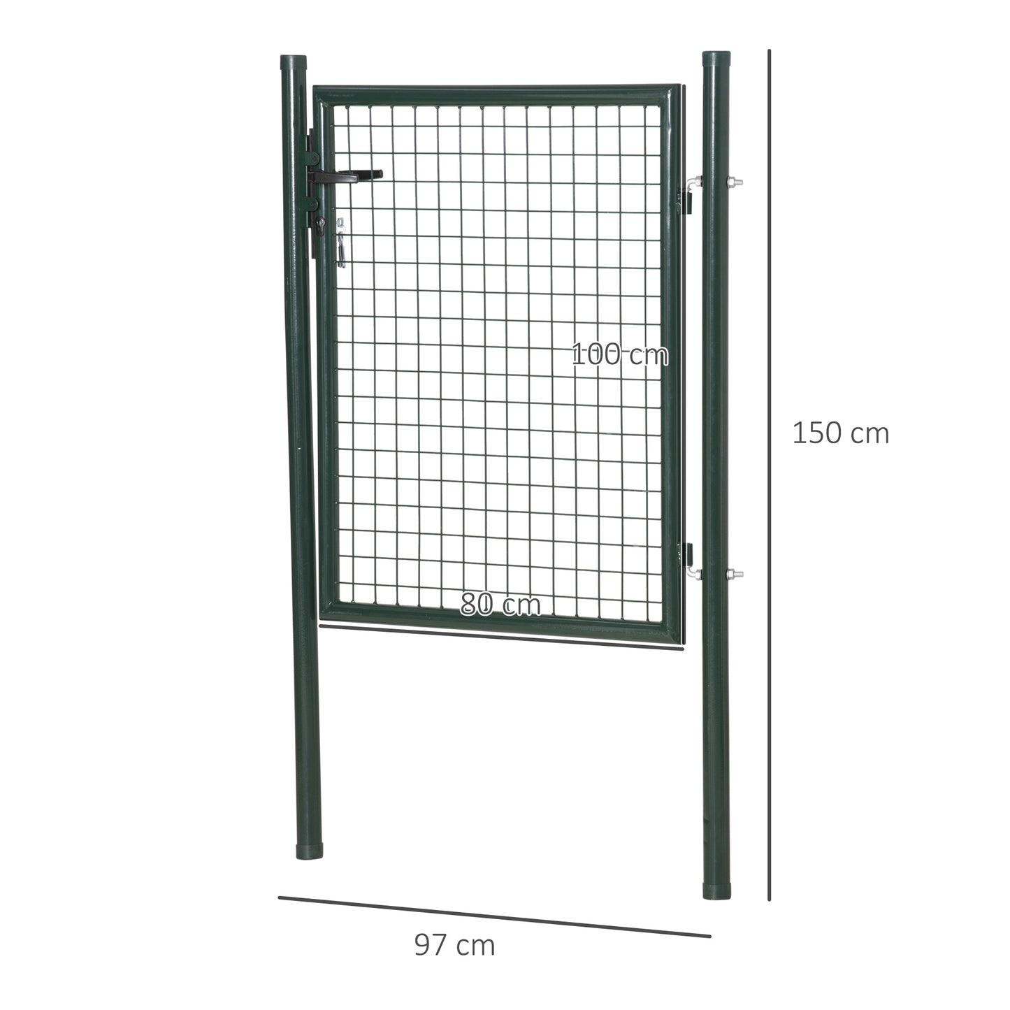 HOMCOM Puerta Verja de Jardín de Acero con Cerradura Manija y 3 Llaves Puerta de Valla Cerca para Exterior Patio Terraza 97x150 cm Verde