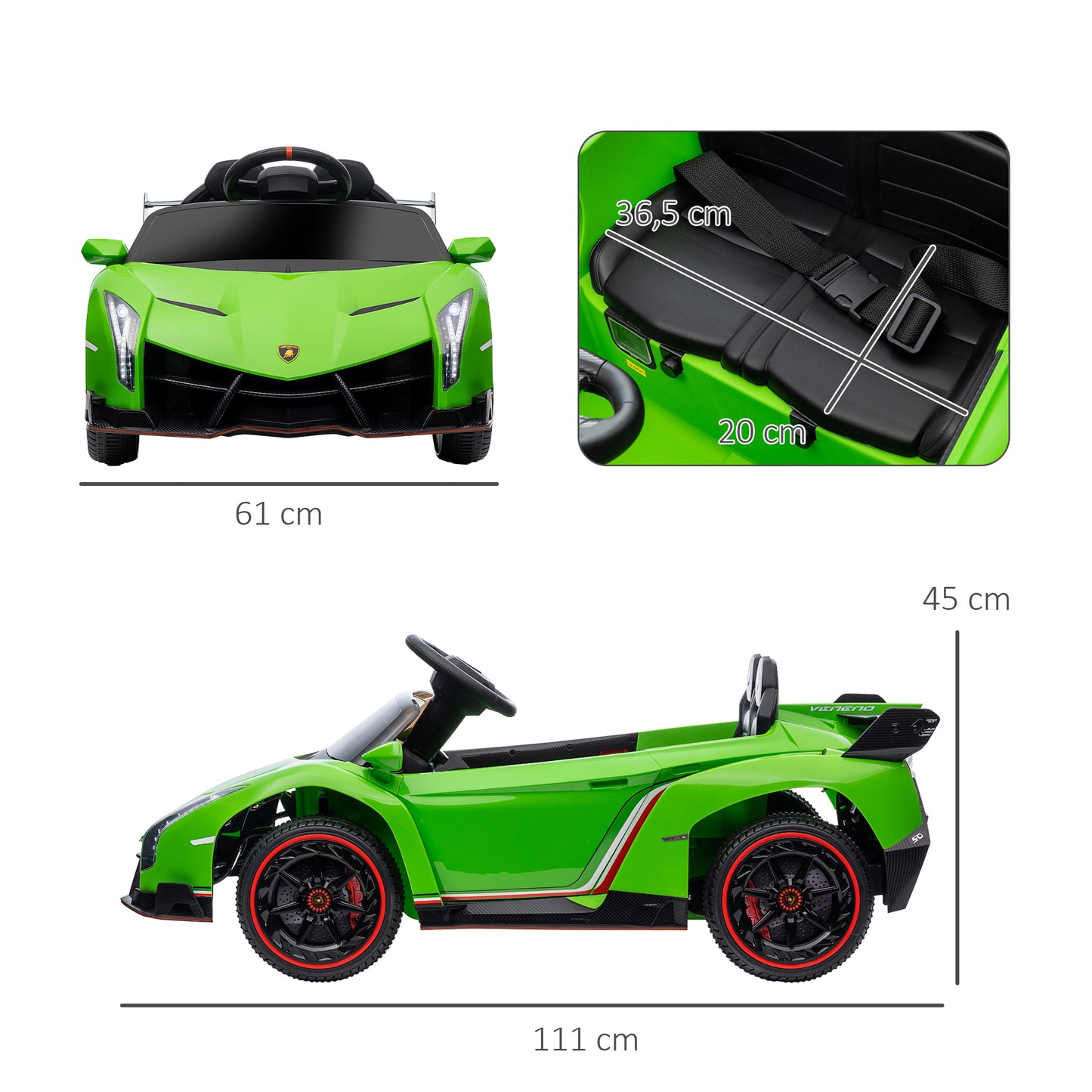 HOMCOM Coche Eléctrico Lamborghini para Niños de 3 a 6 Años Coche de Batería 12V Velocidad Max.7 km/h Puerta de Tijera con Control Remoto MP3 Luces y Cinturón de Seguridad 111x61x45 cm Verde