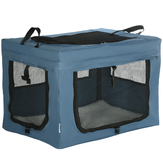 PawHut Transportín Mochila para Perros y Gatos Bolsa para Mascotas Transportador para Perros con 3 Puertas y Cojín Suave 60x42x42 cm Azul