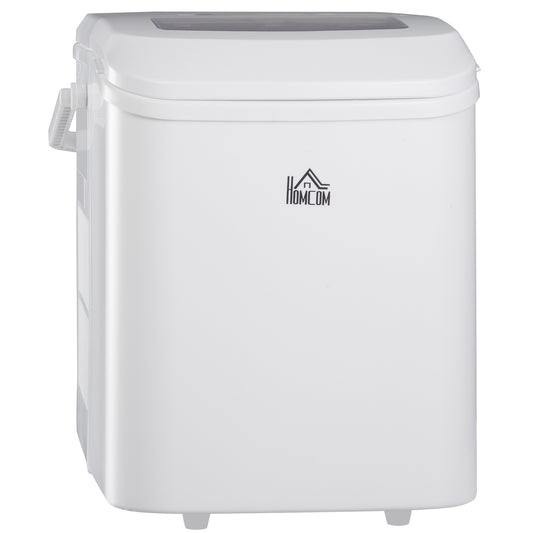 HOMCOM Máquina de Hielo 12 kg/24h Máquina de Hacer Hielo Autolimpieza 9 Cubitos de Hielo en 6-12 Minutos 2 Tamaños de Cubitos Máquina de Hielo para Casa con Asa Cuchara Cesta Crema