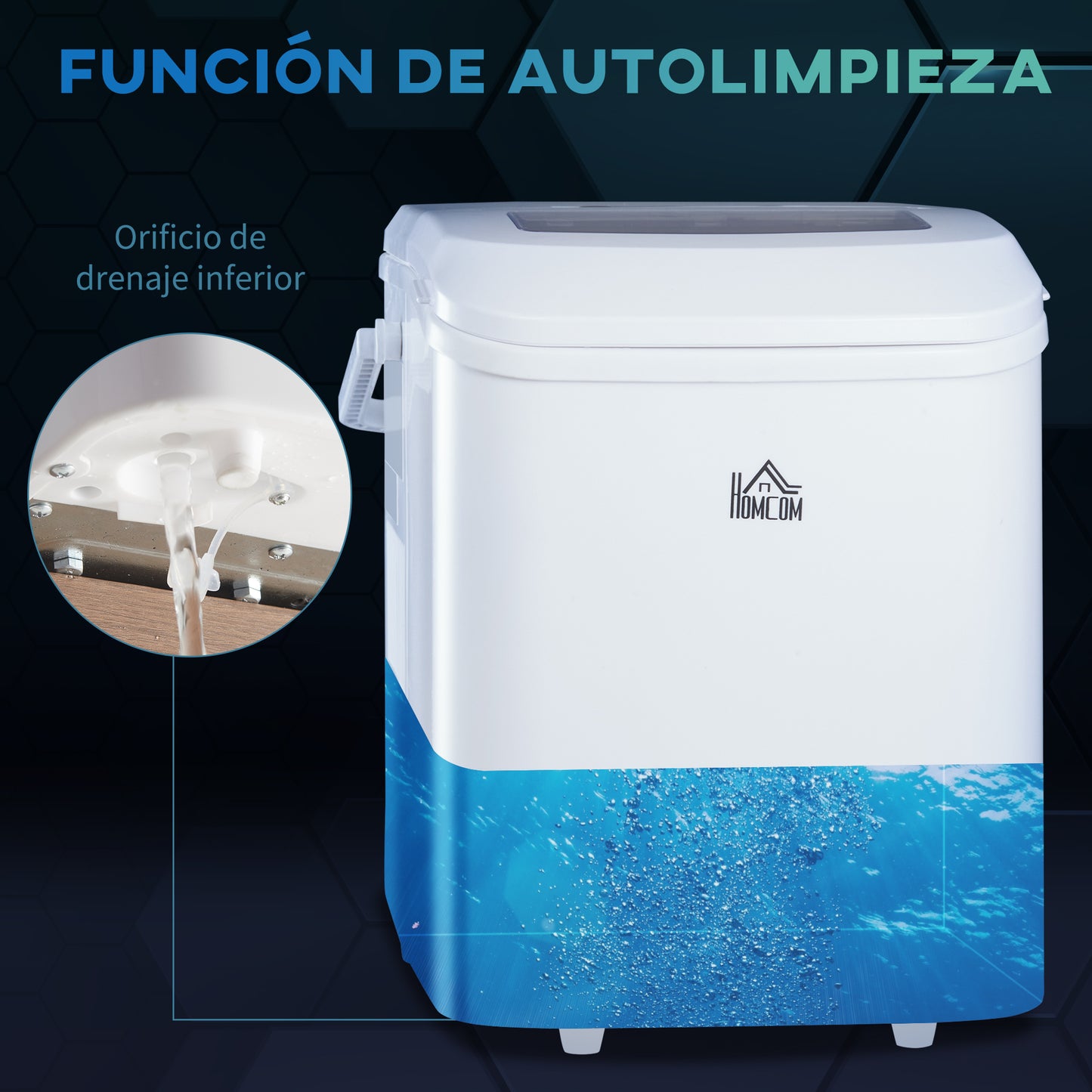 HOMCOM Máquina de Hielo 12 kg/24h Máquina de Hacer Hielo Autolimpieza 9 Cubitos de Hielo en 6-12 Minutos 2 Tamaños de Cubitos Máquina de Hielo para Casa con Asa Cuchara Cesta Crema