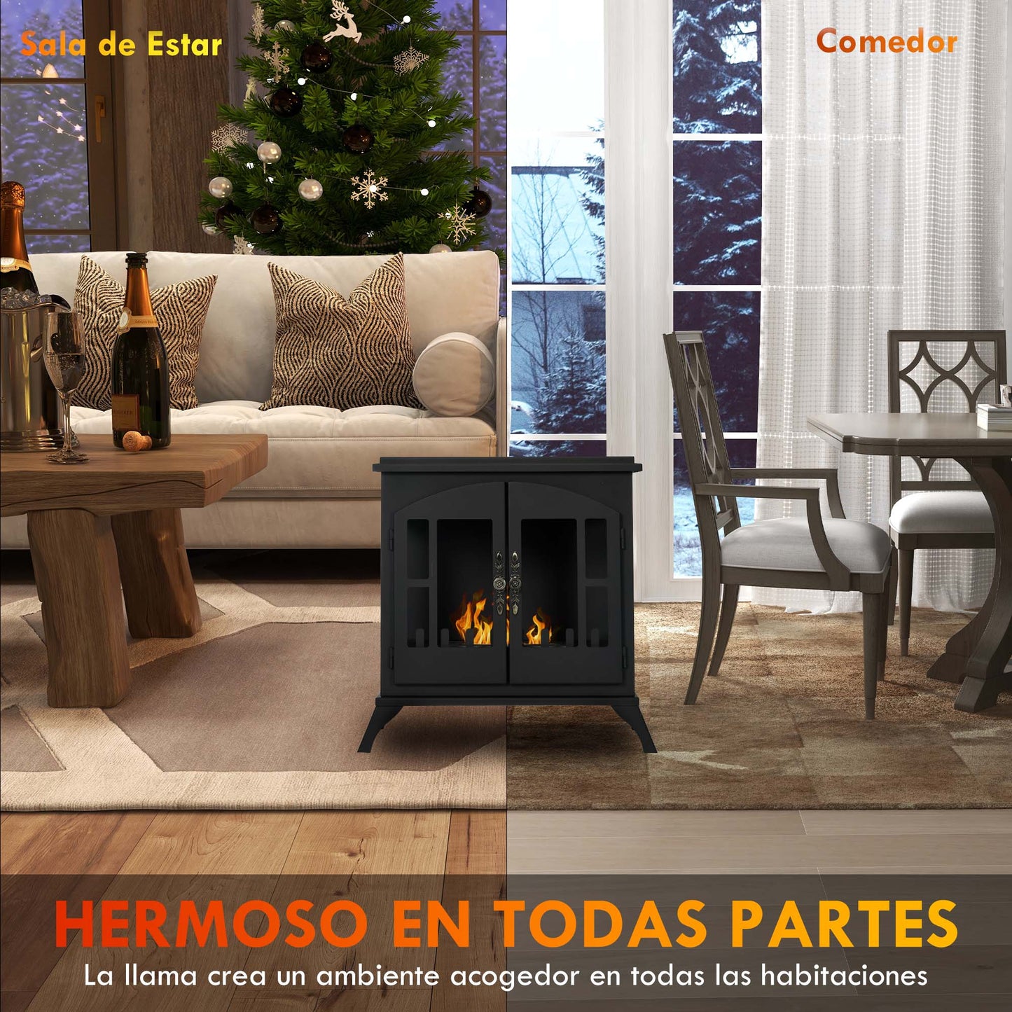 HOMCOM Chimenea de Bioetanol Estufa de Bioetanol de Pie con Tanque de 0,9 L Apagallamas de Acero Inoxidable Tiempo de Combustión 3H para Interiores 20-25 m² 55x31x55 cm Negro