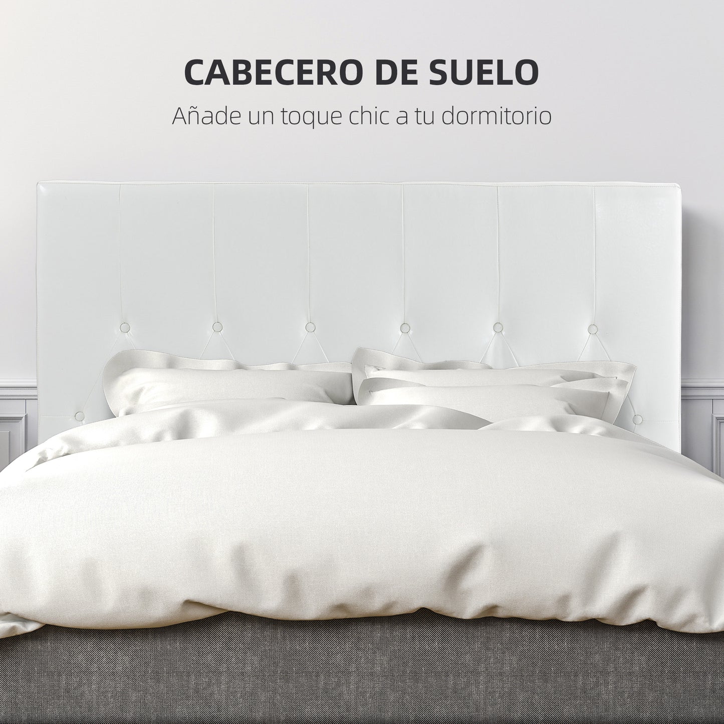 HOMCOM Cabecero de Cama 160 cm Cabezal de Cama Tapizado en PU 2 Formas de Uso Vertical o Montado a la Pared Cabecero para Dormitorio Blanco