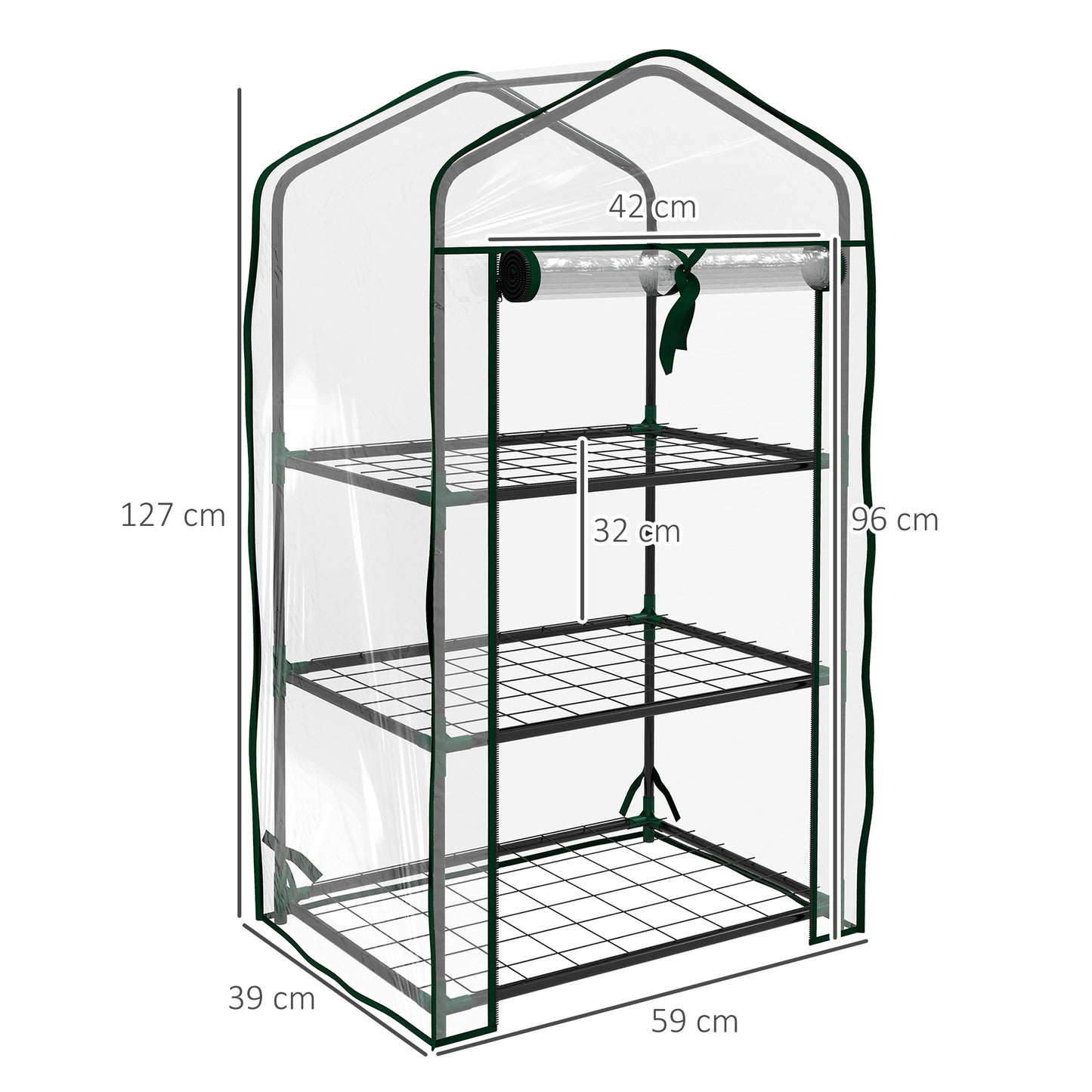 Outsunny Invernadero de Jardín de 3 Niveles Invernadero de Terraza con 3 Estantes 1 Puerta con Cremallera para Cultivo de Plantas Flores Verduras 59x39x127 cm Transparente