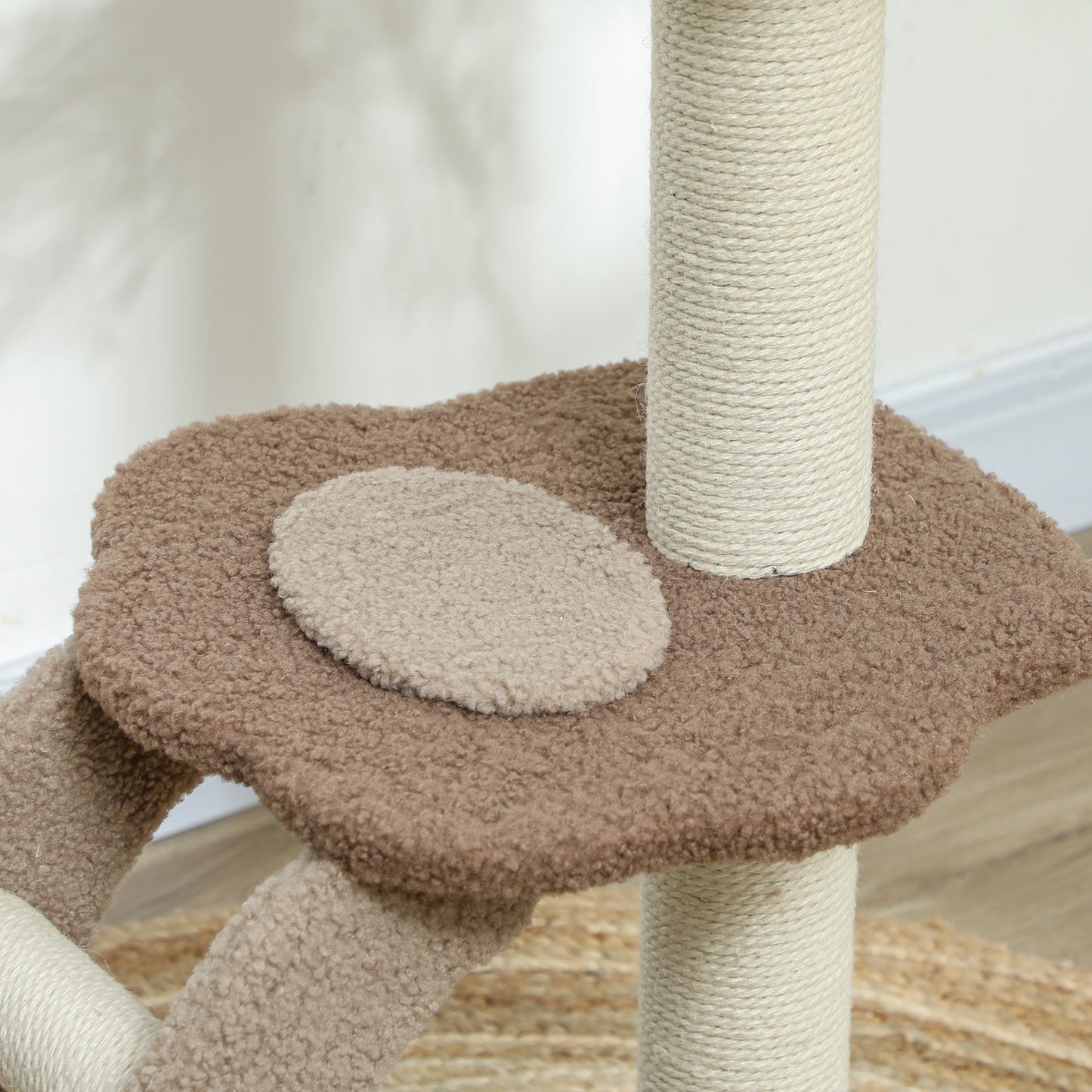 PawHut Árbol Rascador para Gatos Altura 88 cm Árbol para Gatos Torre para Gatos con Nido Plataformas Bola Colgante Escalera y Poste de Sisal Café