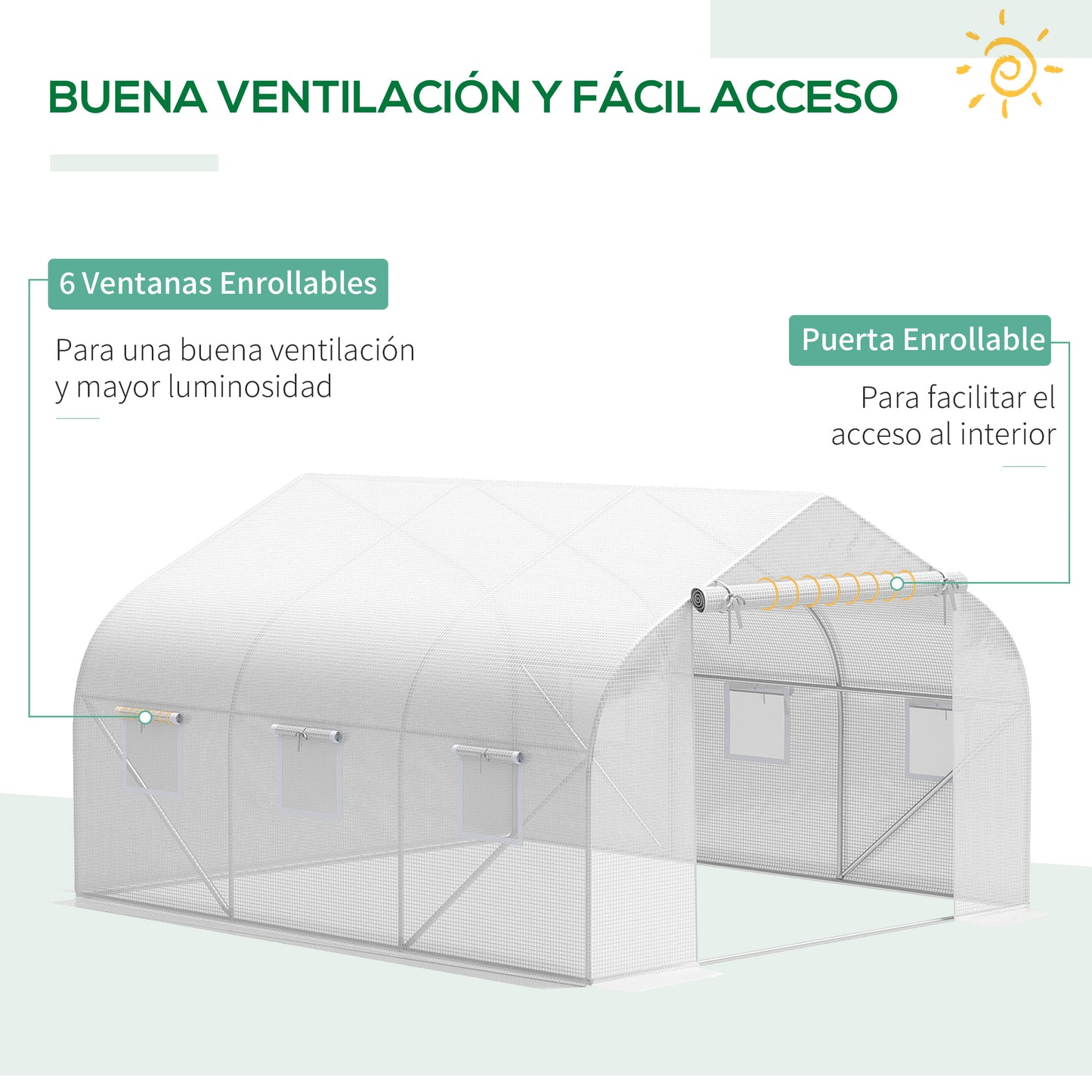 Outsunny Cubierta de Invernadero de Túnel 3,5x3x2 m Cubierta Repuesto Invernadero Polietileno con 6 Ventanas y Puerta Enrollable Protección de Plantas para Jardín Blanco