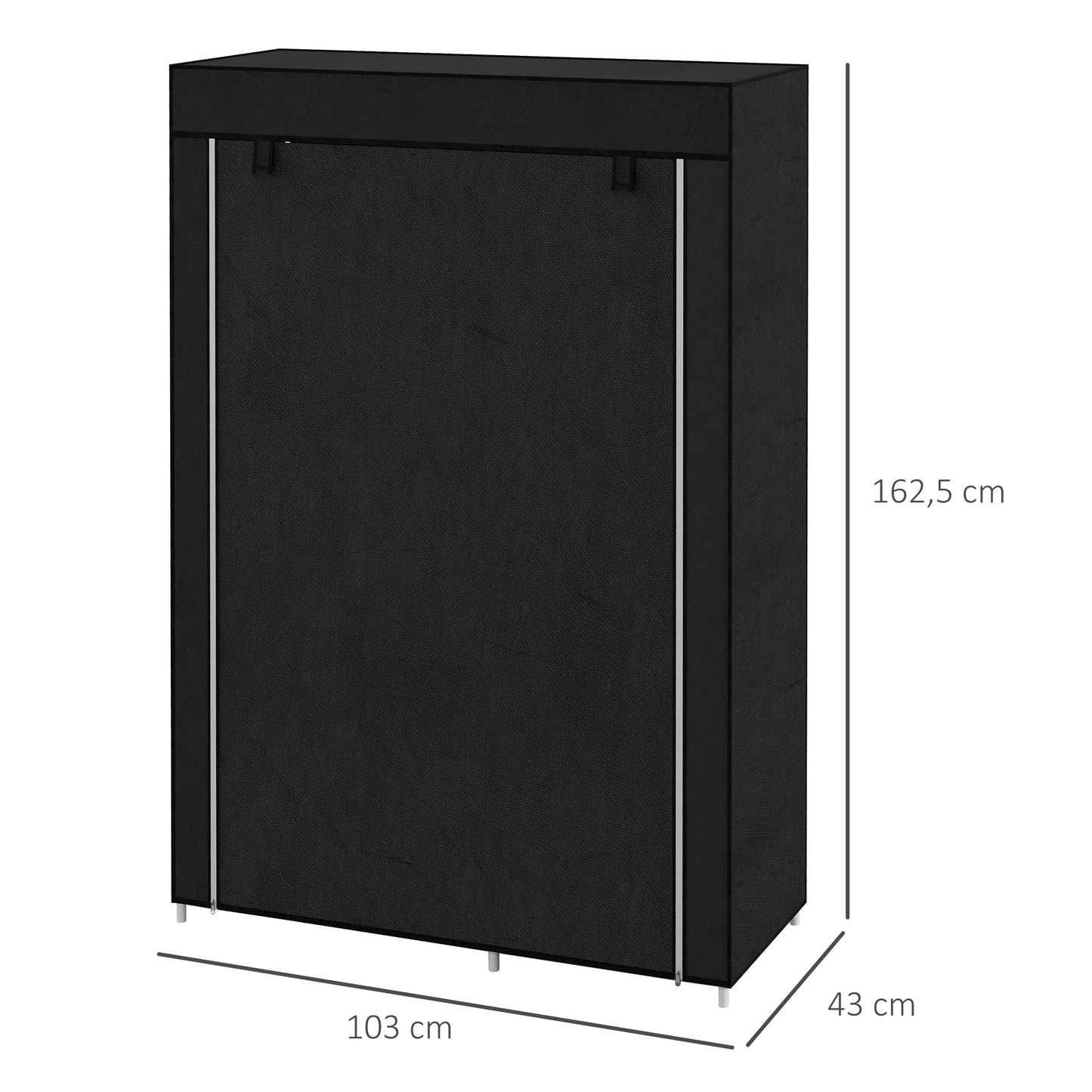 HOMCOM Armario de Tela Plegable Armario de Ropa Organizador Ropero Portátil con Estantes y Barra para Colgar para Dormitorio Vestidor 103x43x162,5 cm Negro