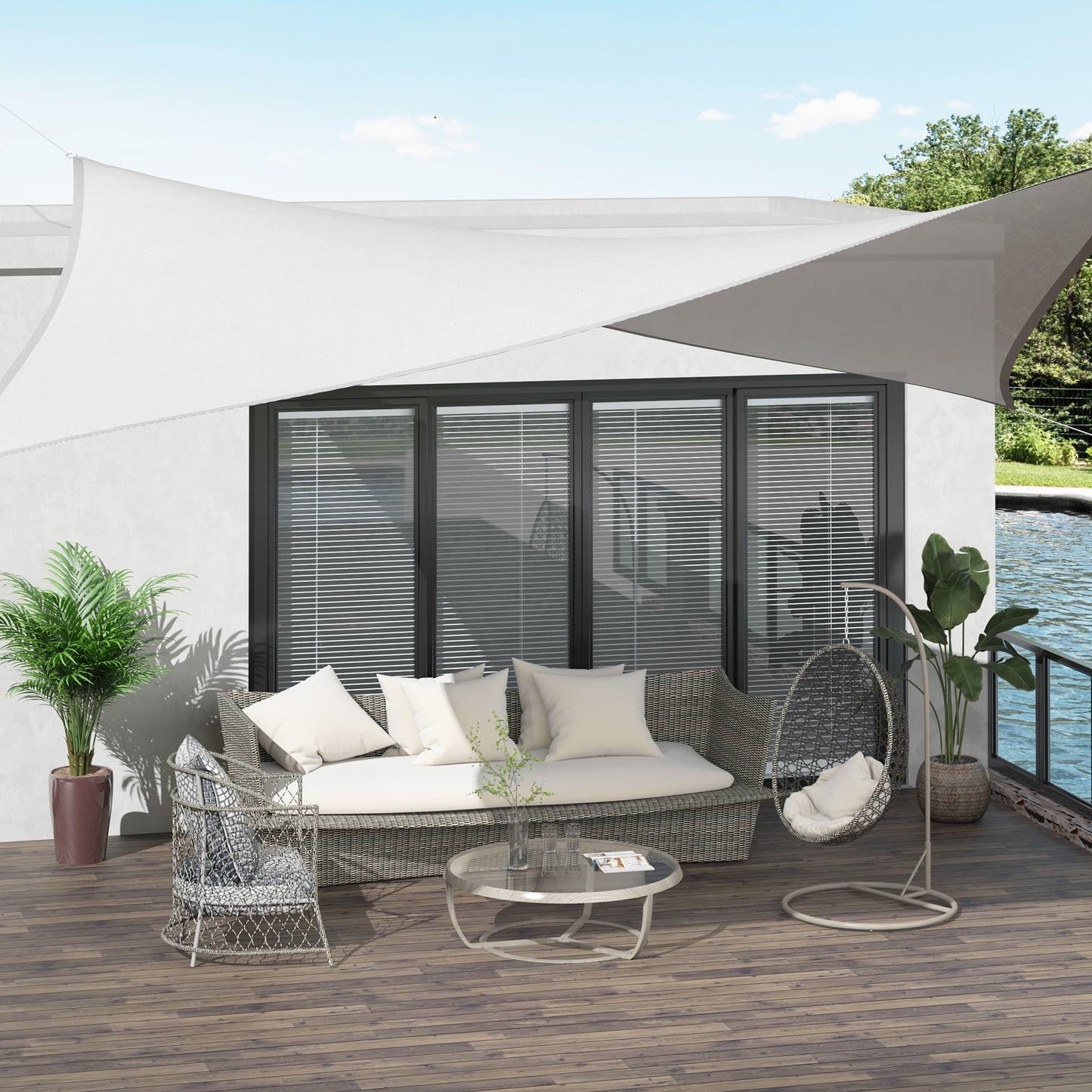 Outsunny Toldo Vela de Sombra Rectangular 4x6 m Toldo de Terraza con Anti-UV Anillo de Acero Inoxidable y Cuerdas de Nylon para Jardín Patio Crema