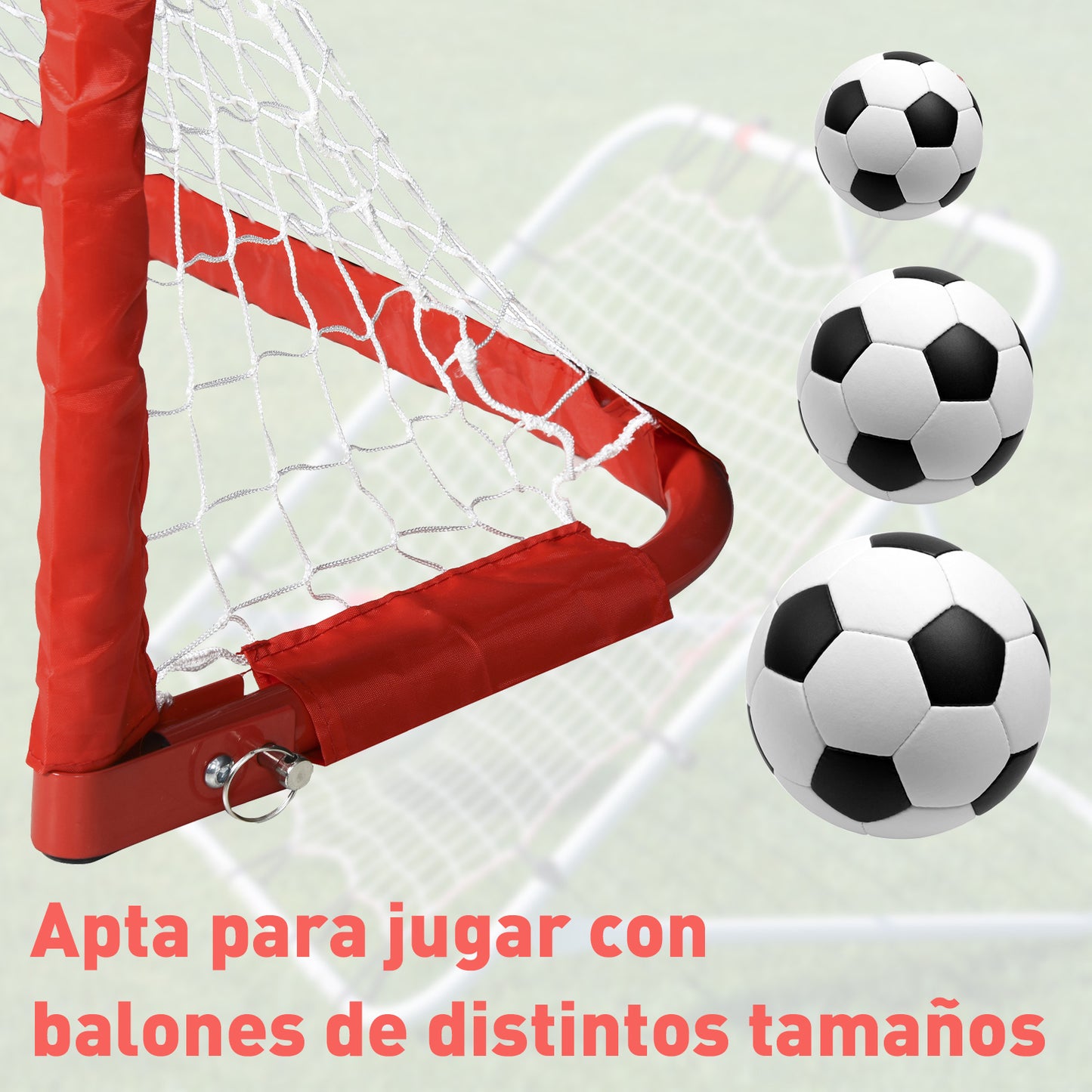 HOMCOM Set de 2 Porterías Plegables de Fútbol Puertas de Fútbol Portátil para Jardín y Exterior para Niños y Adultos Hierro Q195 Poliéster 90x36x60 cm Rojo