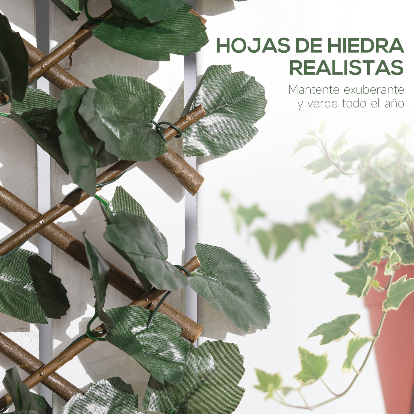 Outsunny Valla de Enrejado Expansible de 2 Piezas con Hojas Artificial 295x70 cm Celosía Extensible de Mimbre Pantalla de Privacidad para Jardín Verde