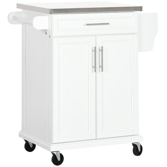 HOMCOM Isla de Cocina Mueble Auxiliar de Cocina Moderno Mueble Buffet Auxiliar con 4 Ruedas 1 Cajón 1 Toallero 1 Especiero y Estante Ajustable 83,5x45,7x90,5 cm Blanco