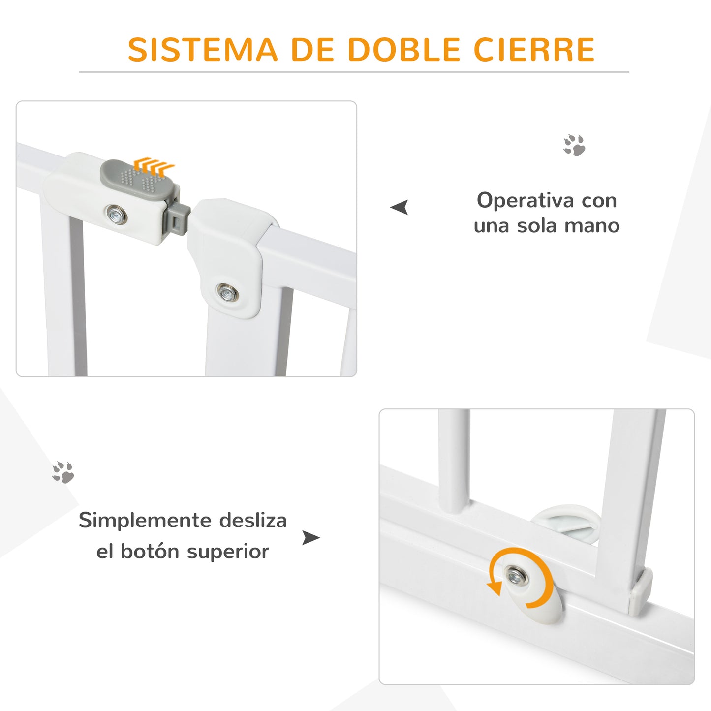 PawHut Barrera de Seguridad de Perros Extensible para Escaleras y Puertas 75-115 cm con Extensiones Montaje a Presión Acero Altura 76 cm Blanco