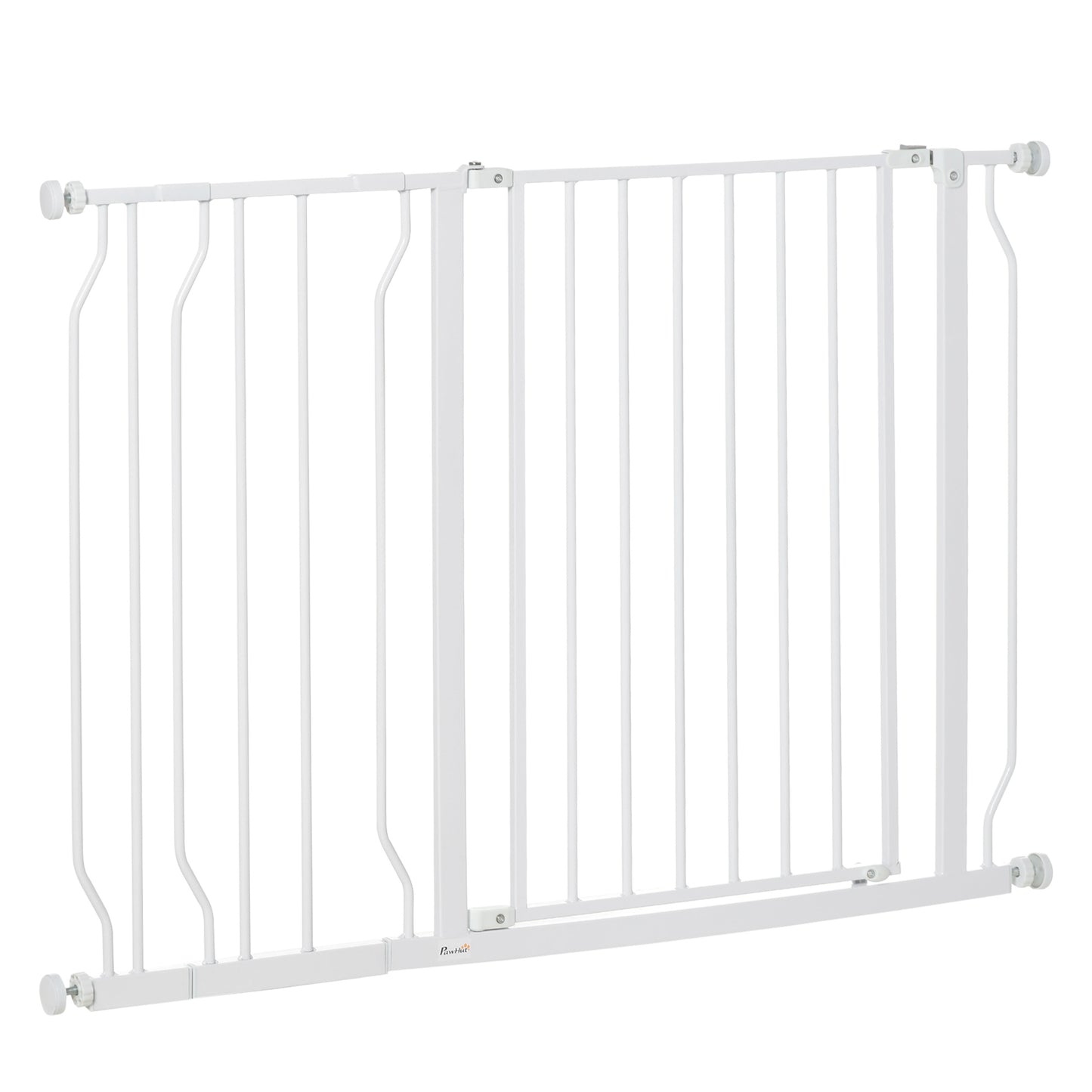 PawHut Barrera de Seguridad de Perros Extensible para Escaleras y Puertas 75-115 cm con Extensiones Montaje a Presión Acero Altura 76 cm Blanco