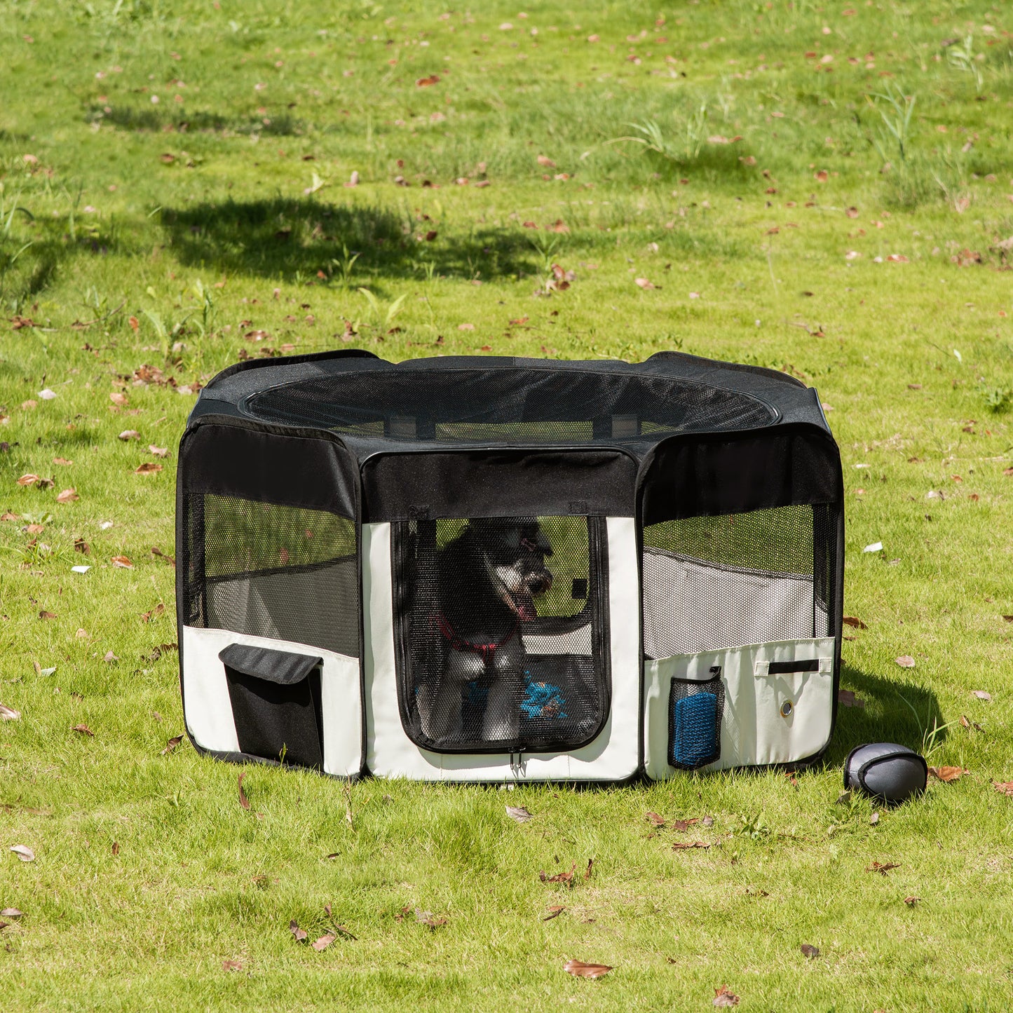 PawHut Parque Plegable para Perros y Gatos Parque de Juego para Mascotas con 2 Puertas y Cojín de Tela Oxford Juego Entrenamiento para Dormitorio Ø120x58 cm Negro