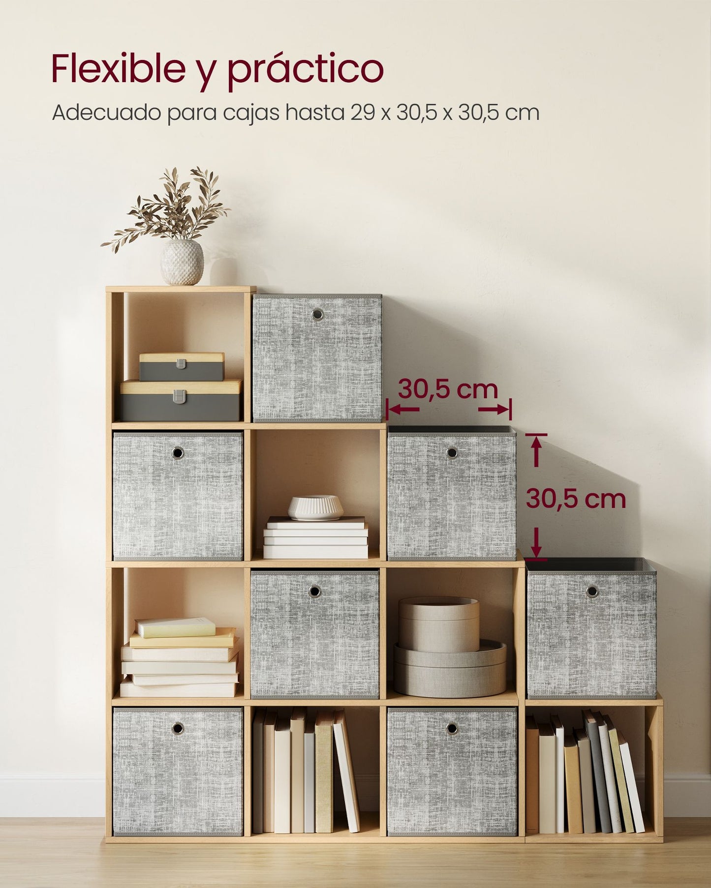 Estantería con 10 Cubos 29 x 129,5 x 129,5 cm Beige Roble-VASAGLE