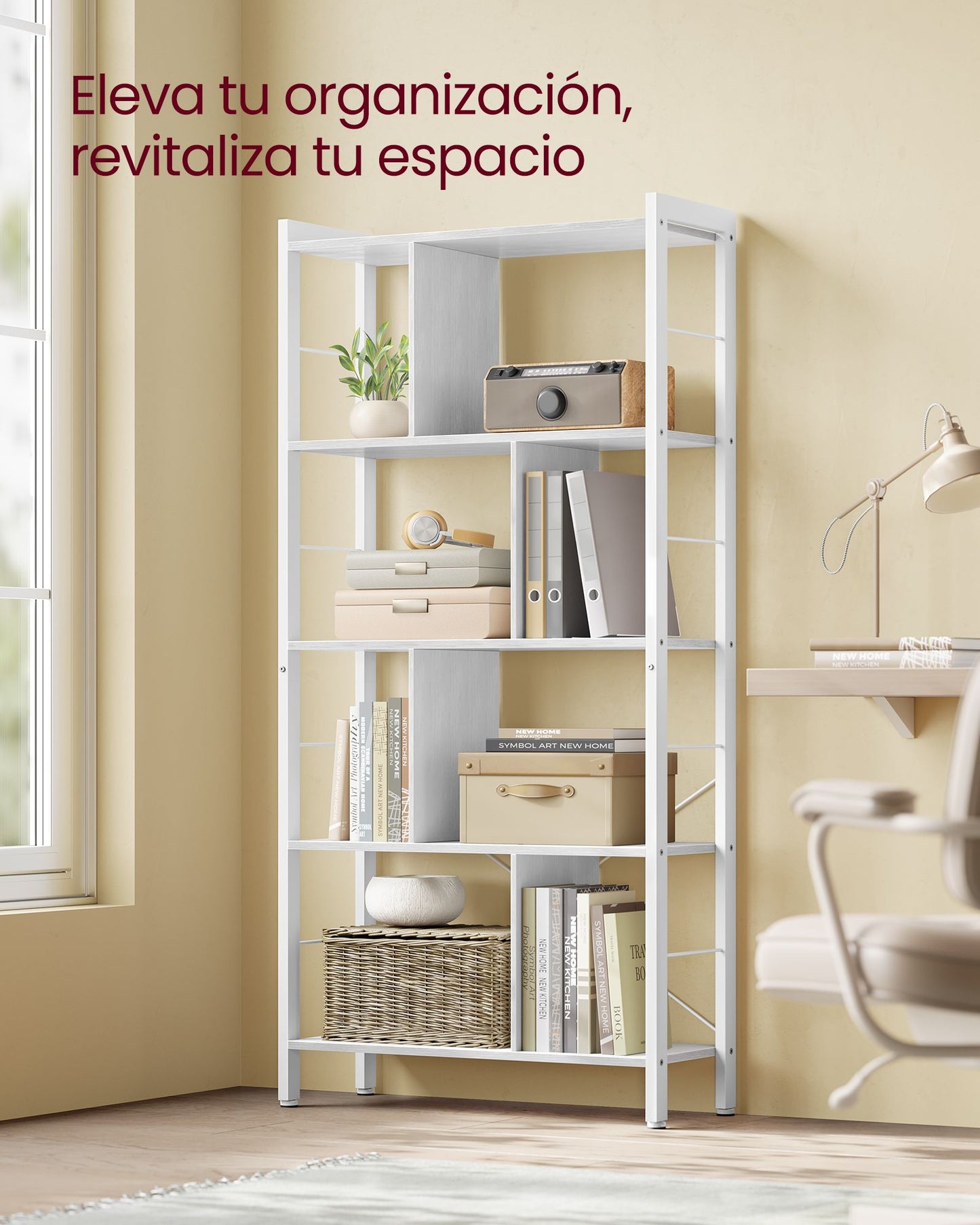 Librería Estantería de Almacenamiento de 5 Niveles Blanco Arce y Blanco Nube-VASAGLE