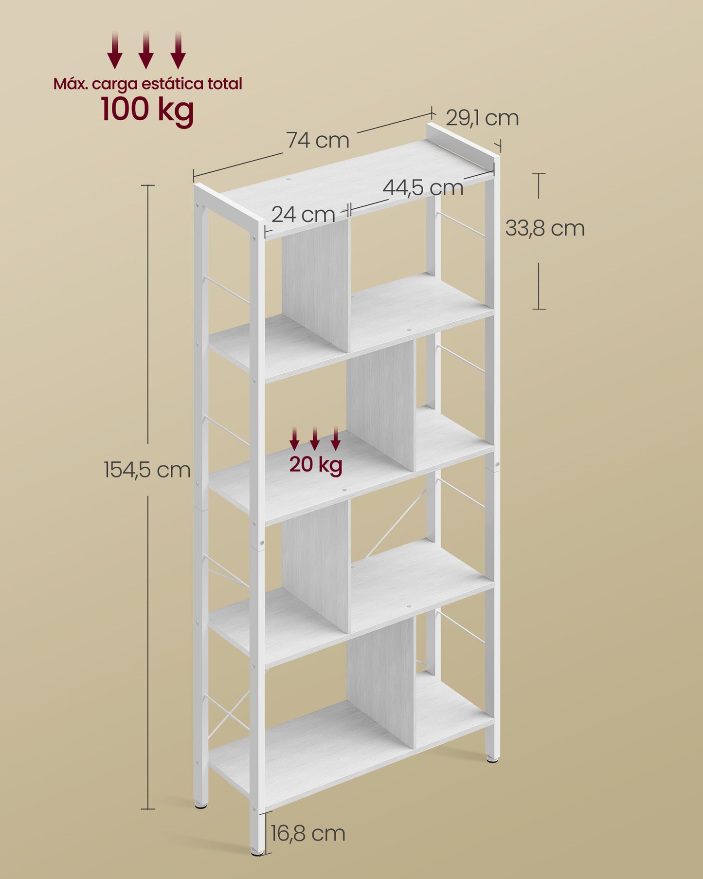 Librería Estantería de Almacenamiento de 5 Niveles Blanco Arce y Blanco Nube-VASAGLE