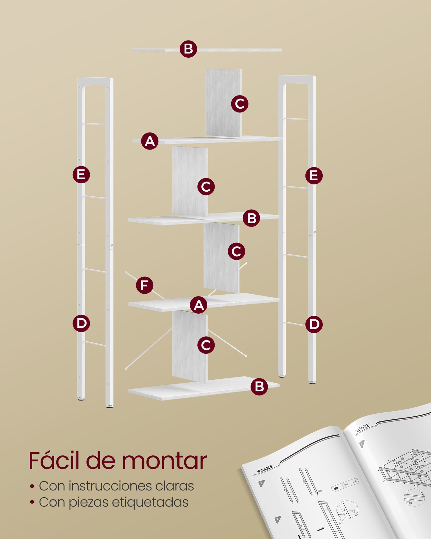 Librería Estantería de Almacenamiento de 5 Niveles Blanco Arce y Blanco Nube-VASAGLE