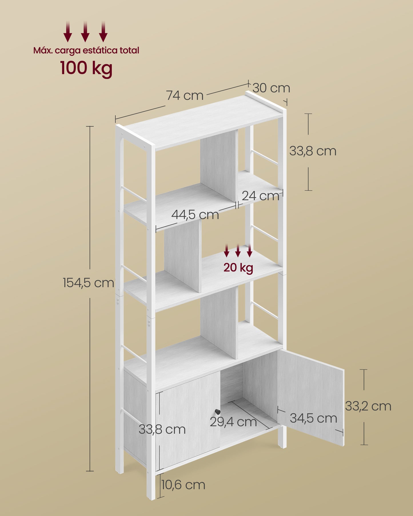 Librería Estantería de Almacenamiento de 4 Niveles Blanco Arce y Blanco Nube-VASAGLE