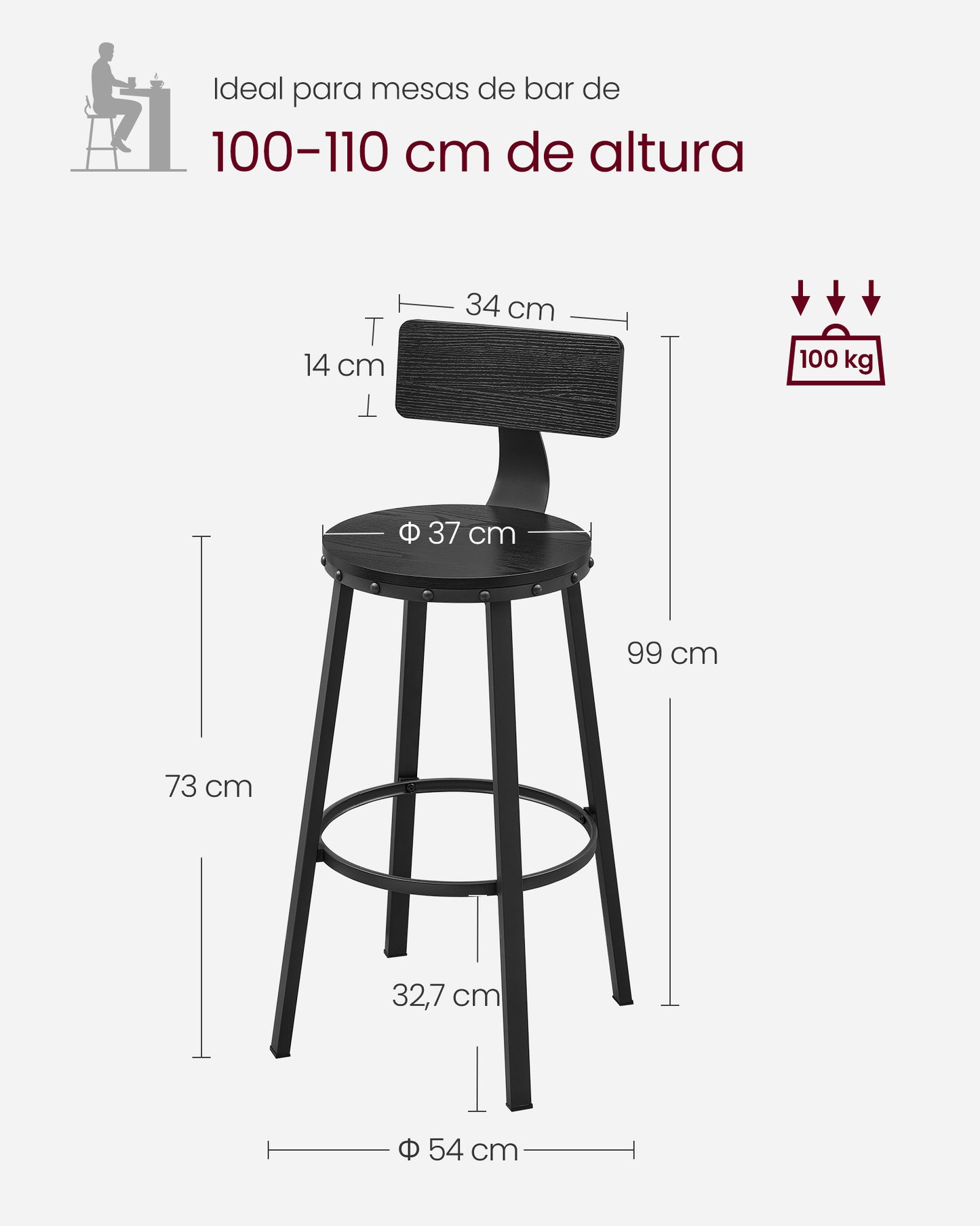 Taburete Alto, Juego de 2-VASAGLE