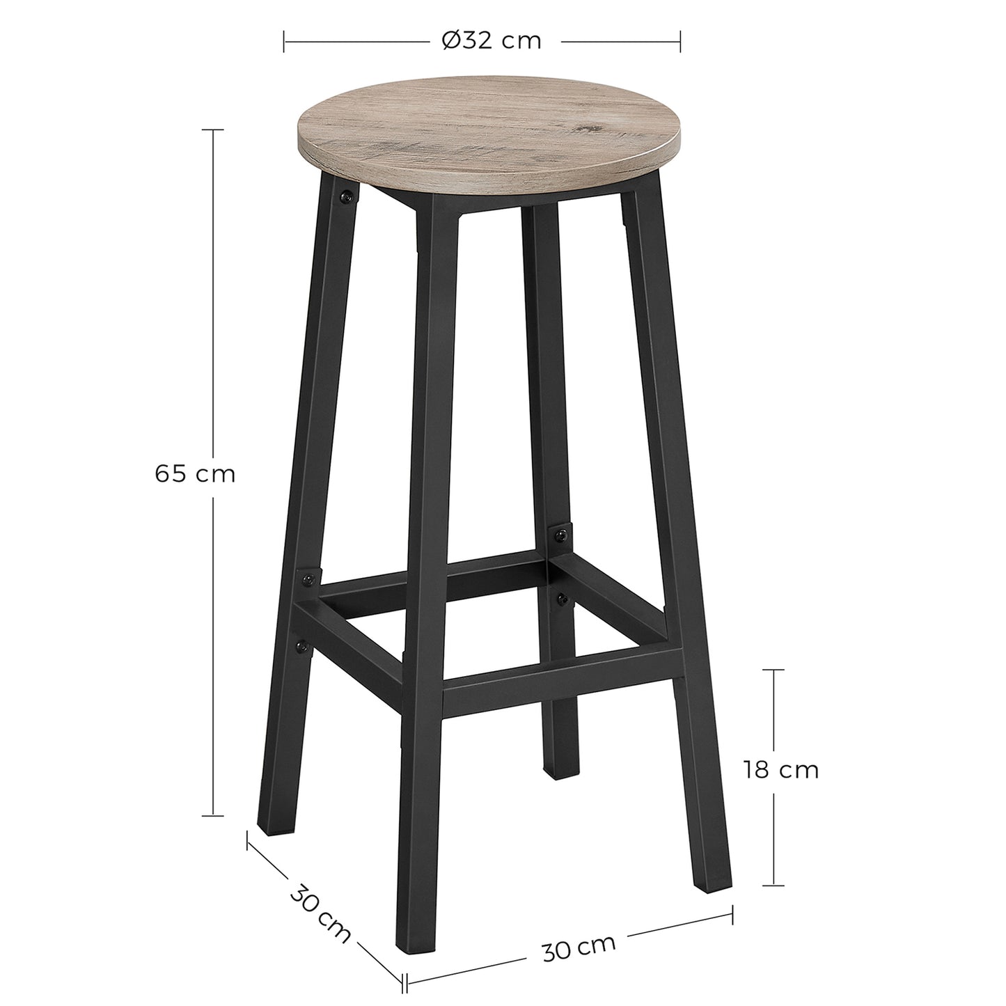 Juego de 2 Taburete de bar Sillas de Bar con Reposapiés Greige y Negro-VASAGLE