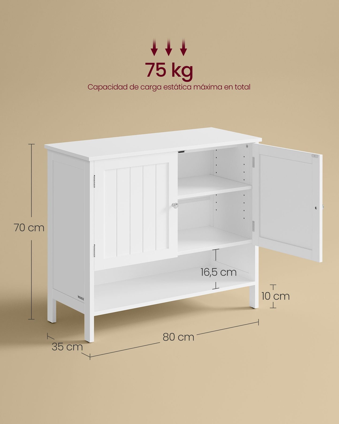 Armario Zapatero de 3 Niveles 35 x 80 x 70 cm Blanco Nube-VASAGLE