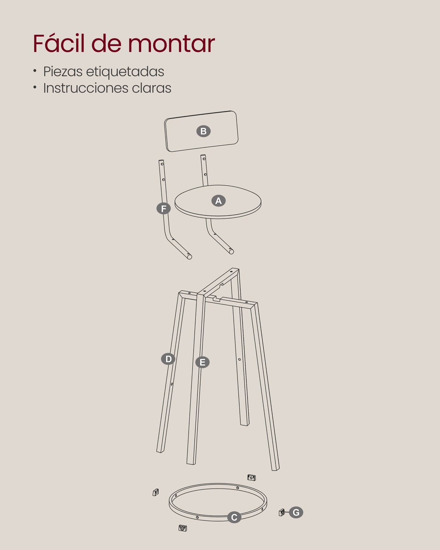 Juego de 2 Taburetes de Barra Taburete Alto con Reposapiés Negro Tinta-SONGMICS