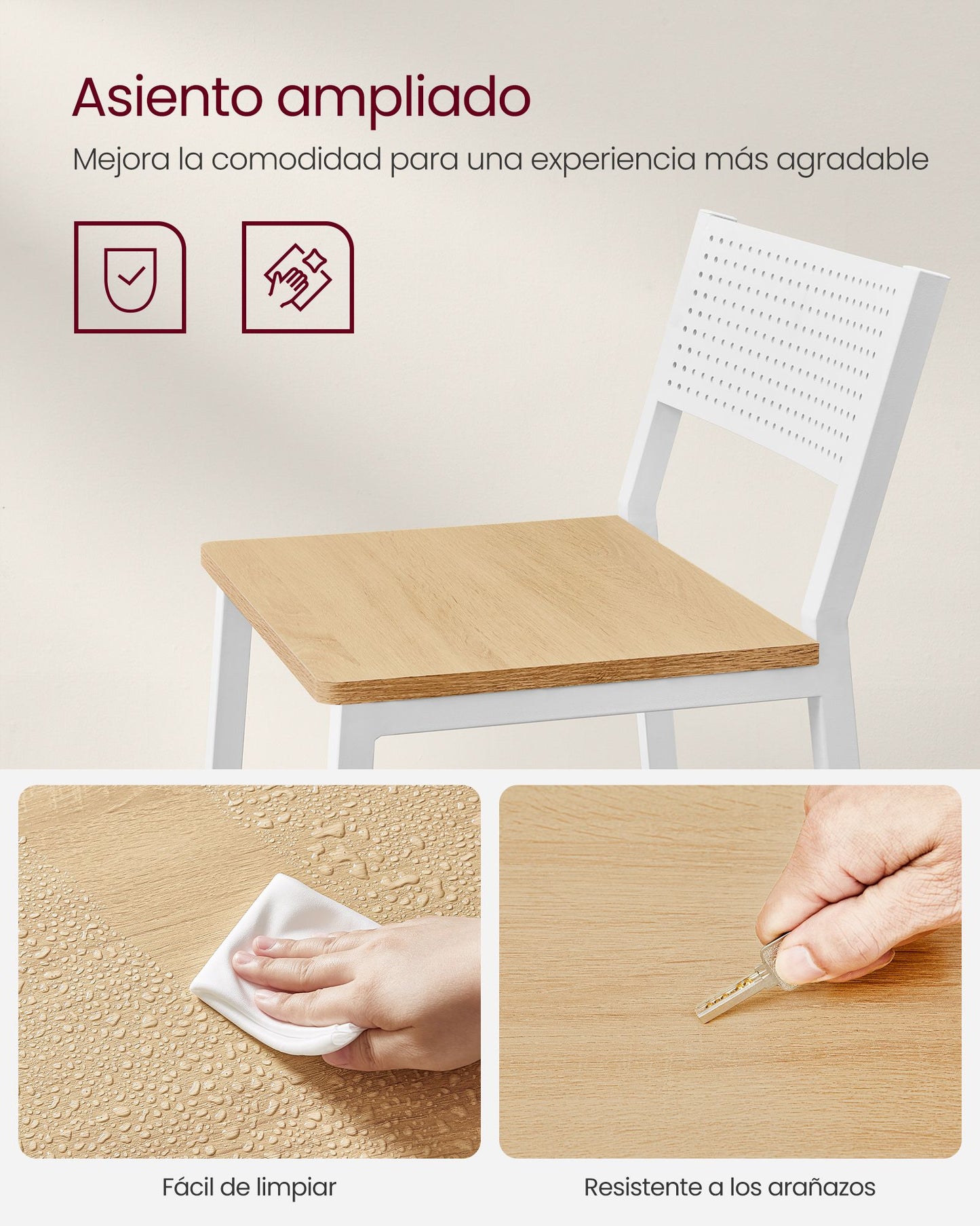 Juego de 2 Taburetes Altos de Cocina Beige Roble y Blanco-VASAGLE