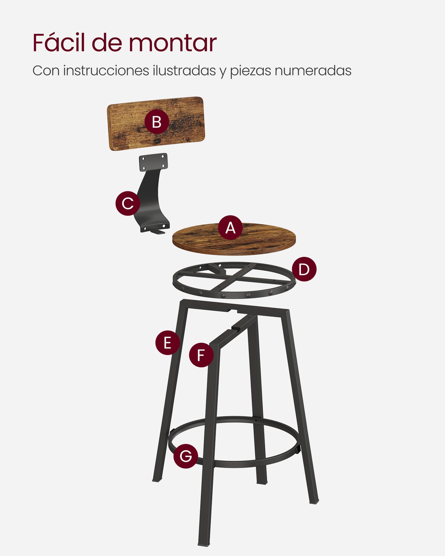 Juego de 2 Taburetes de Bar Industrial-VASAGLE