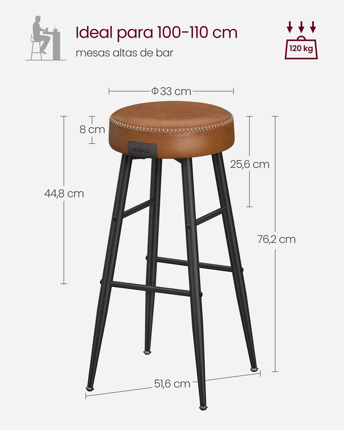 EKHO Colección - Juego de 2 Taburetes de Bar Taburetes de Cocina de Desayuno-VASAGLE