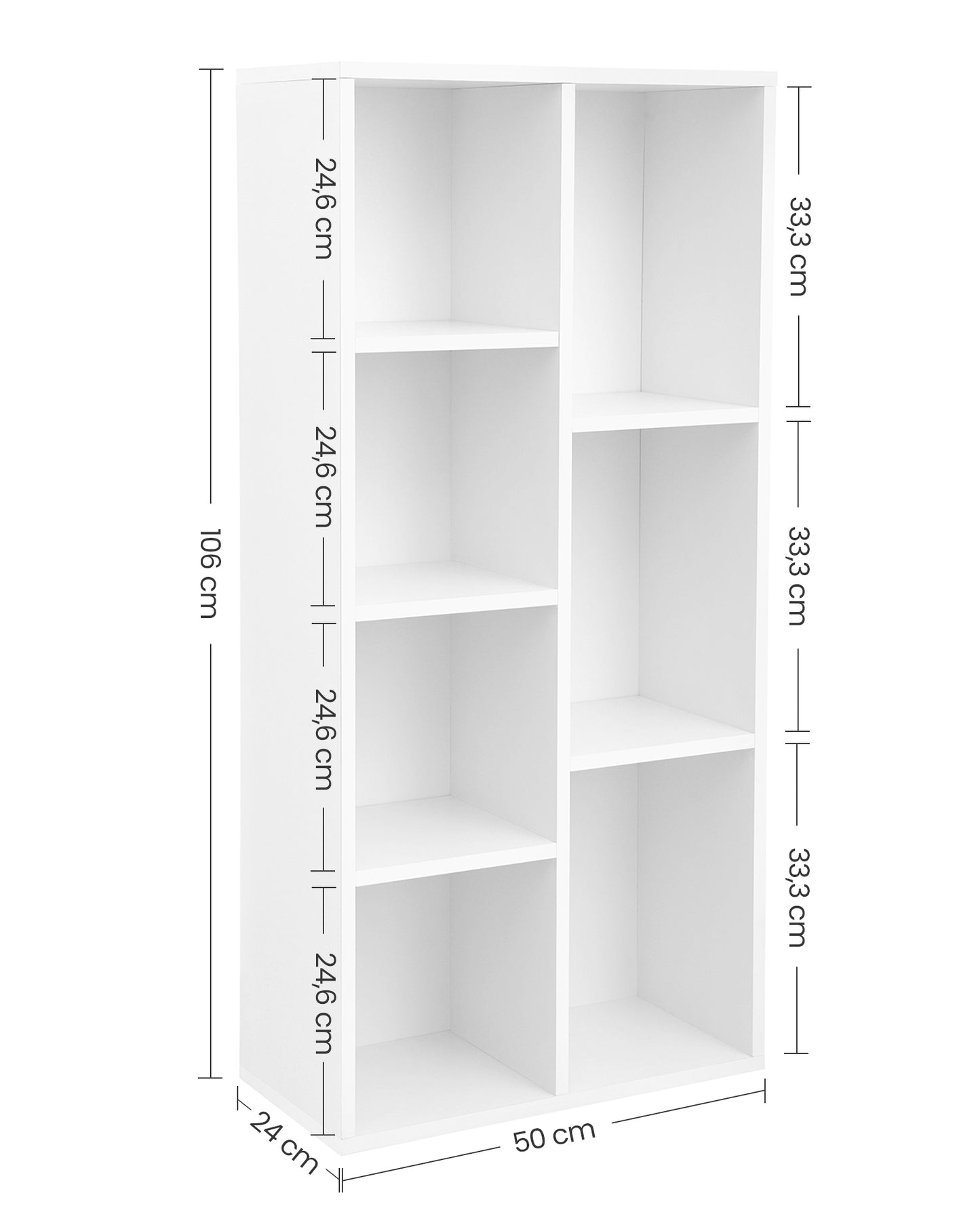 Biblioteca Librería con 7 Compartimentos 50 x 24 x 106 cm Blanco-VASAGLE