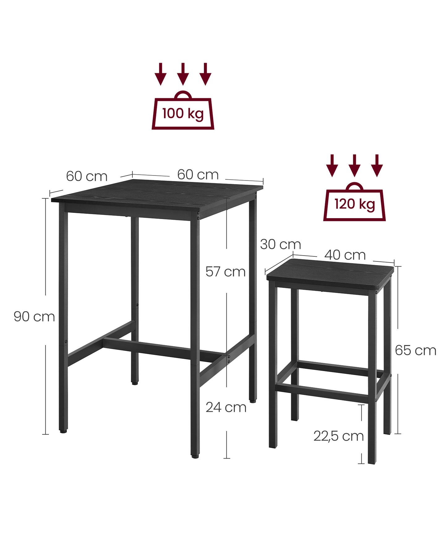 Mesa de Bar con Taburetes Negro Ébano y Negro Tinta-VASAGLE