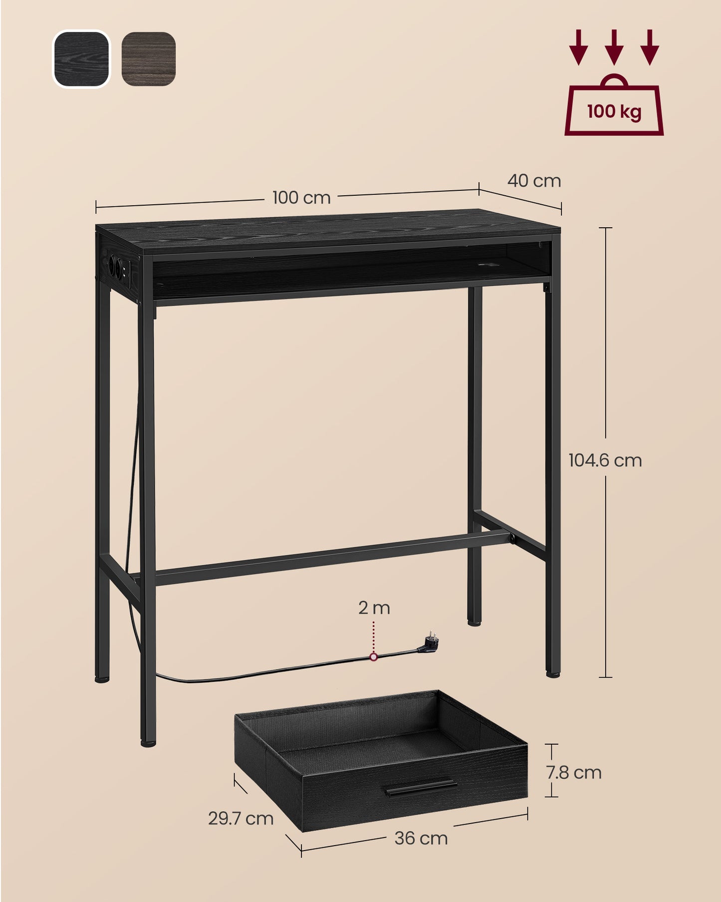 Mesa de Bar 40 x 99,8 x 104,6 cm Negro Ébano-VASAGLE