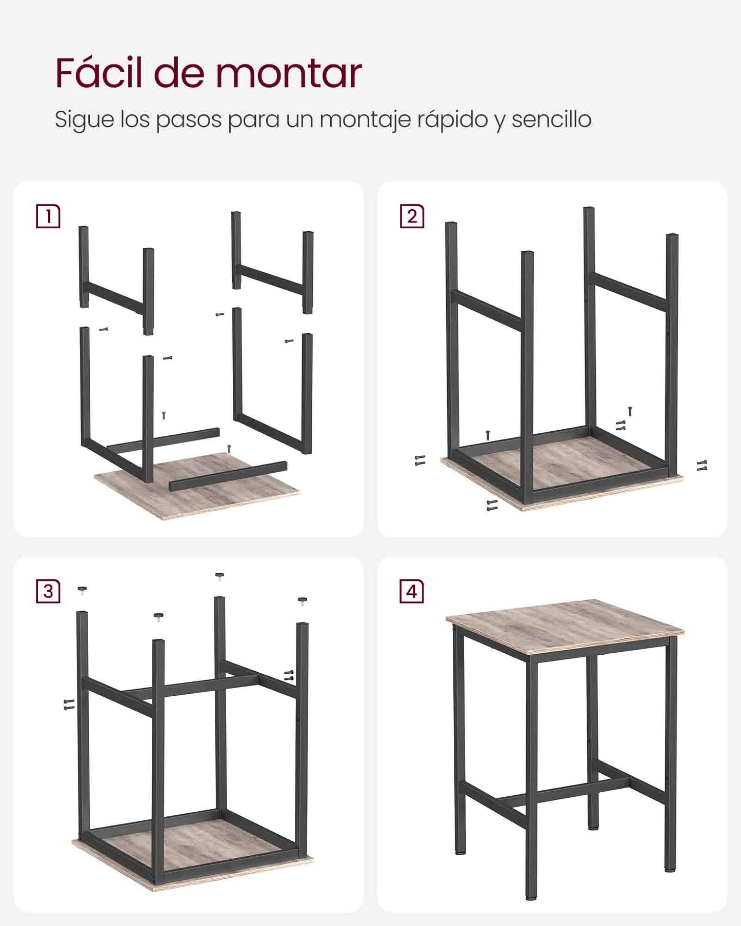 Mesa de Bar 60 x 60 x 90 cm Industrial Greige y Negro-VASAGLE