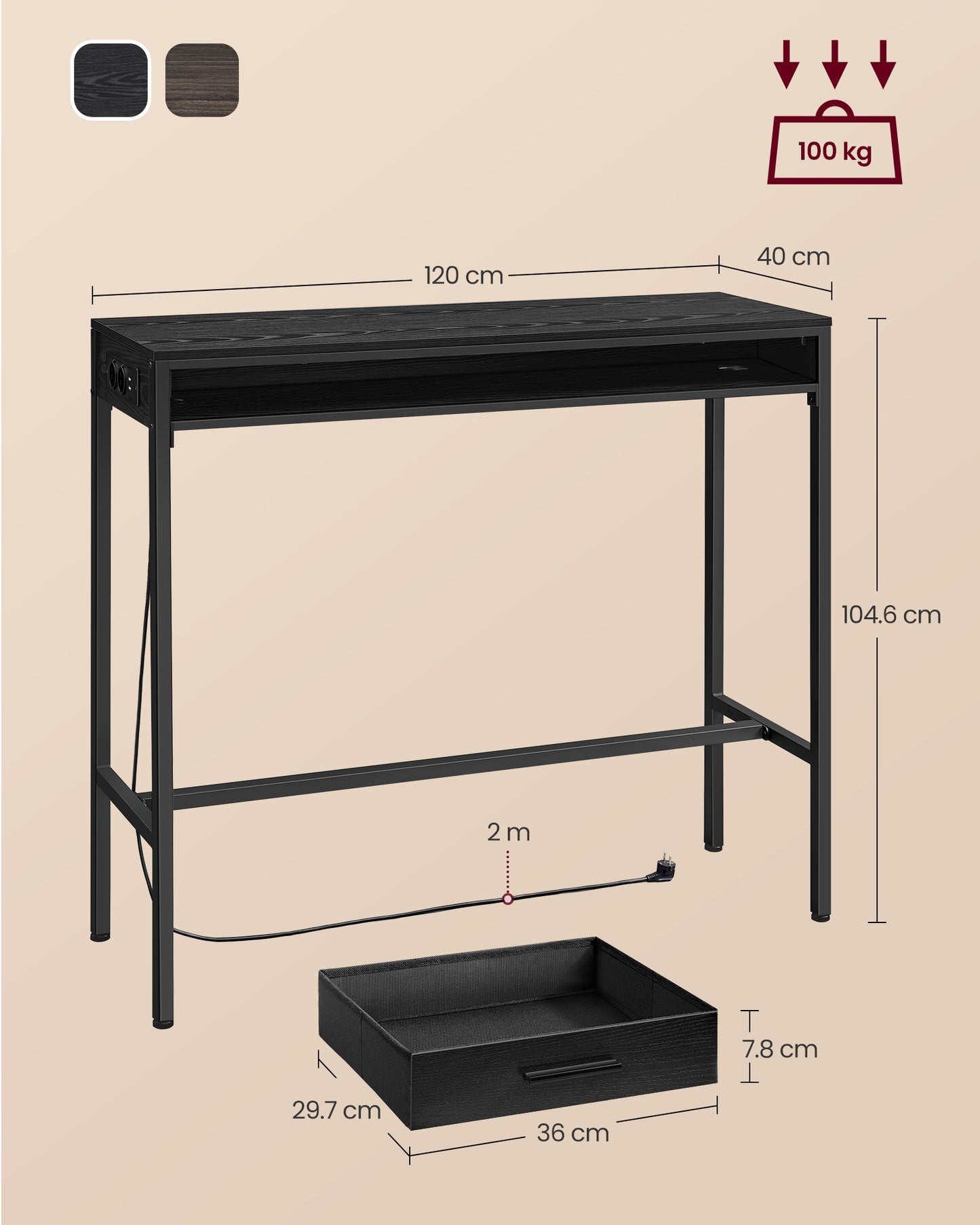 Mesa de Bar 40 x 120 x 104,6 cm Negro Ébano-VASAGLE