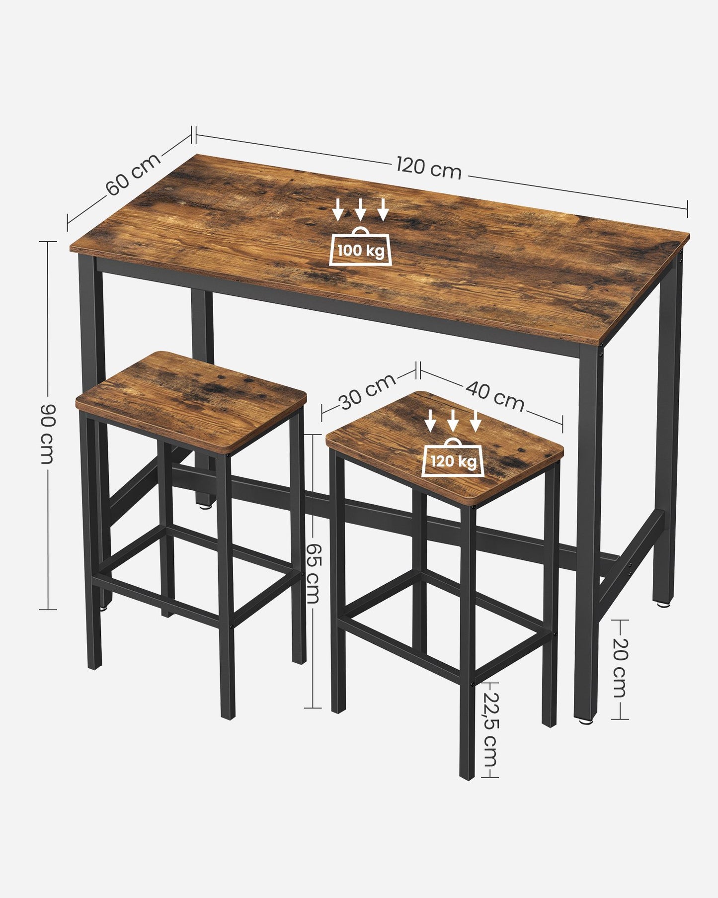 Mesa de Barra con 2 Taburetes-VASAGLE