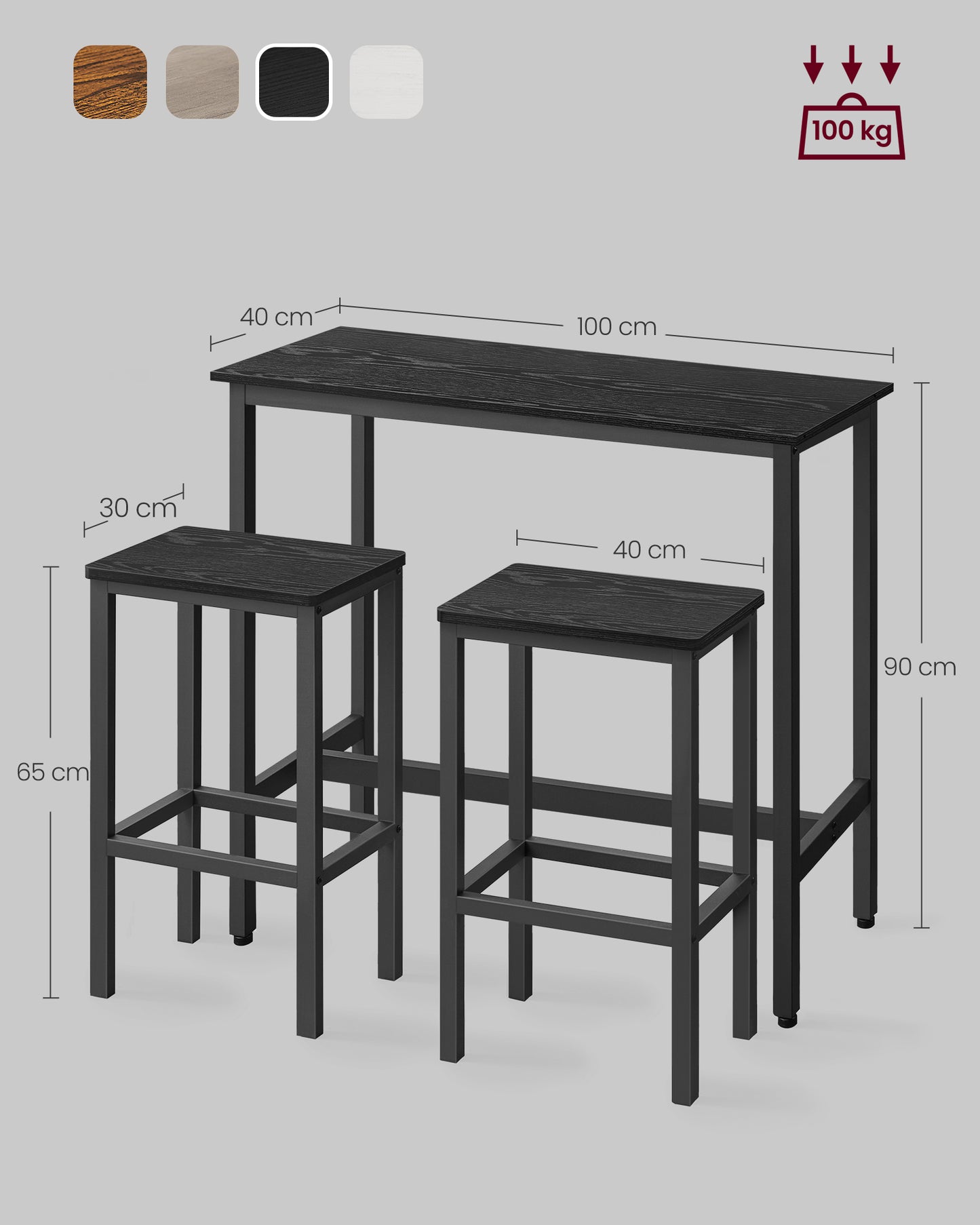 Juego de Mesa y Taburetes de Bar Mesa de Desayuno con 2 taburetes Industrial-VASAGLE