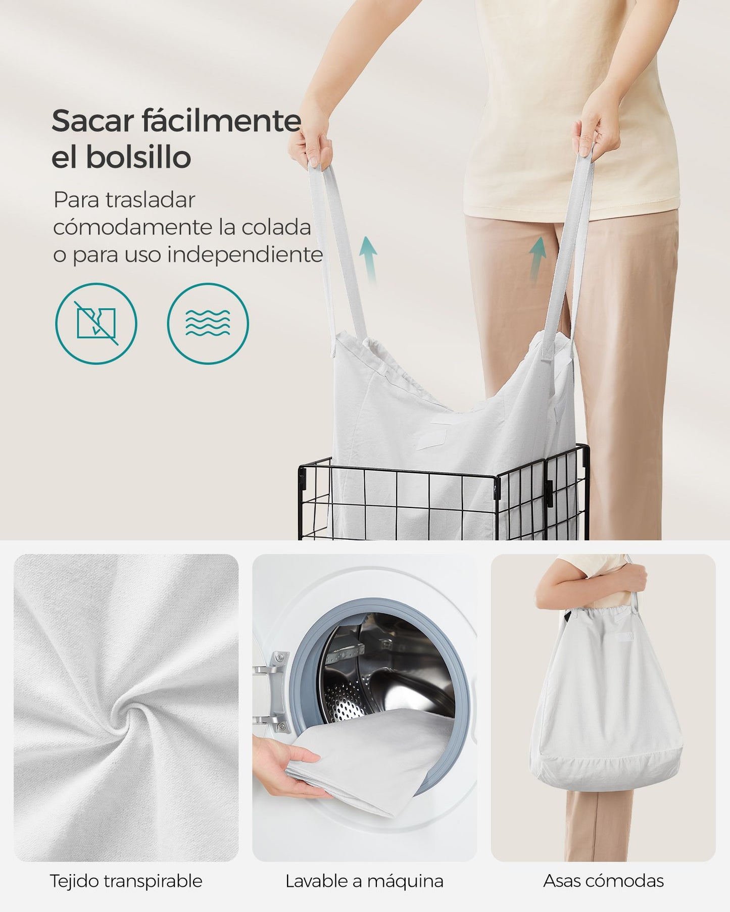 Cesto de la Ropa Sucia 50 L Plegable Negro y Blanco-SONGMICS