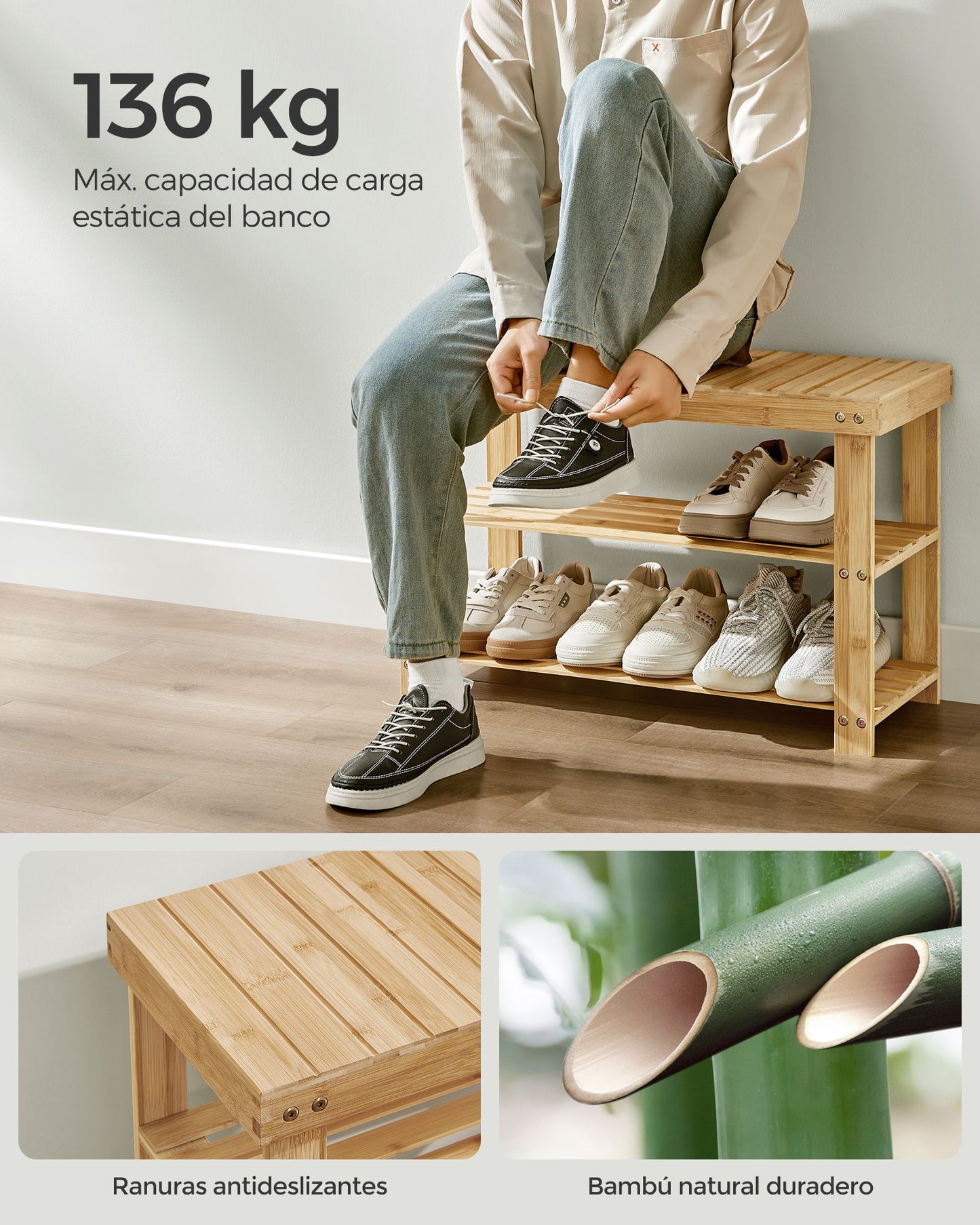 Juego de Perchero y Zapatero Multifuncional Beige Natural-SONGMICS