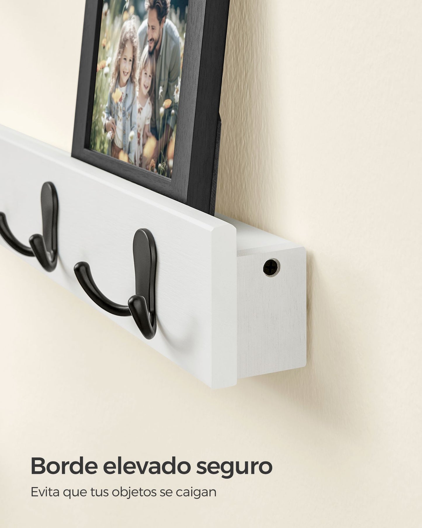 Colgador de Pared con Estante y 5 Ganchos de Metal Blanco Nube-SONGMICS